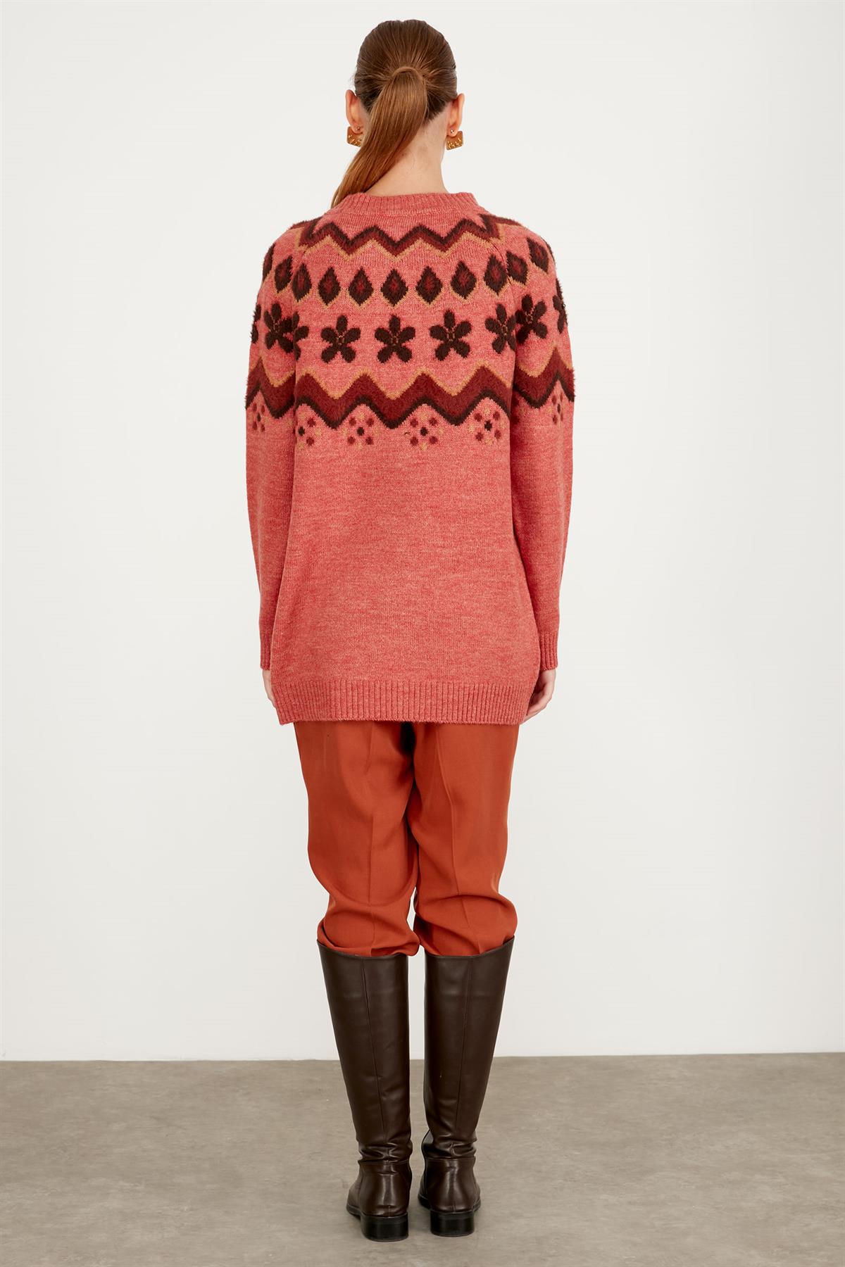 ROBASI DESEN DETAYLI İŞLEMELİ TRİKO TUNİK GÜL KURUSU