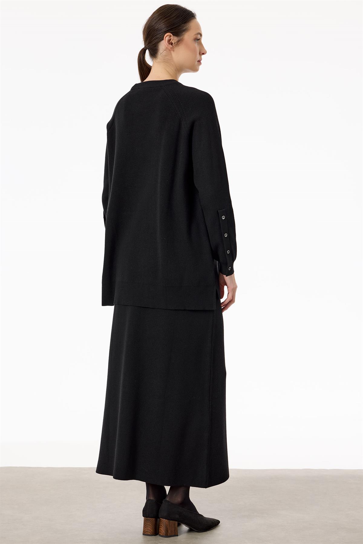 Selanik Örgülü Kolları Düğmeli Takım SİYAH