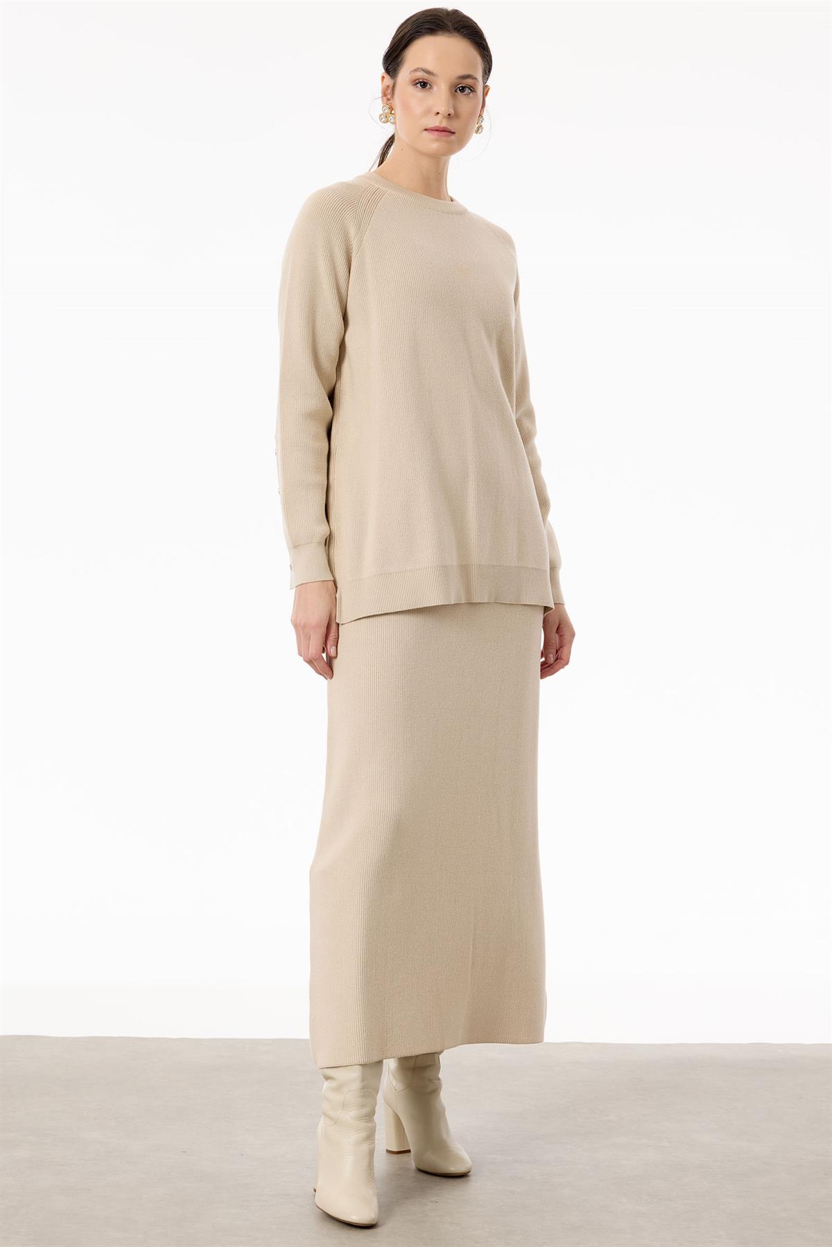 Selanik Örgülü Kolları Düğmeli Takım VANİLLA