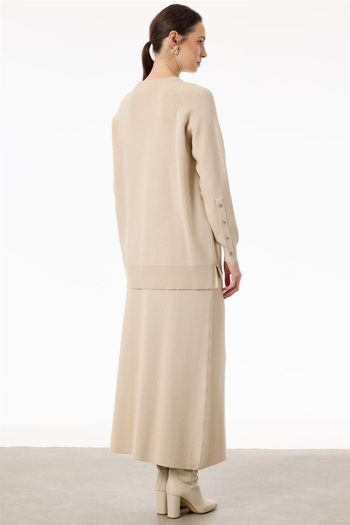 Selanik Örgülü Kolları Düğmeli Takım VANİLLA