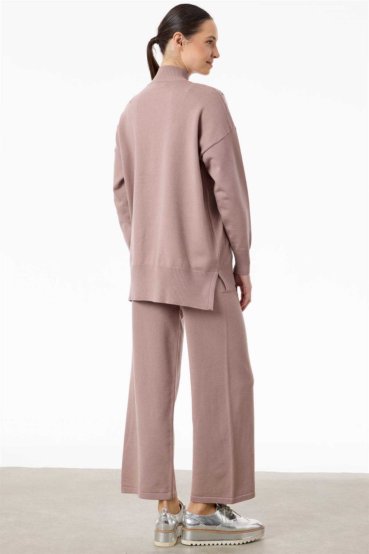 Şerit Payet Detaylı Pantolonlu Triko takım HAKİ