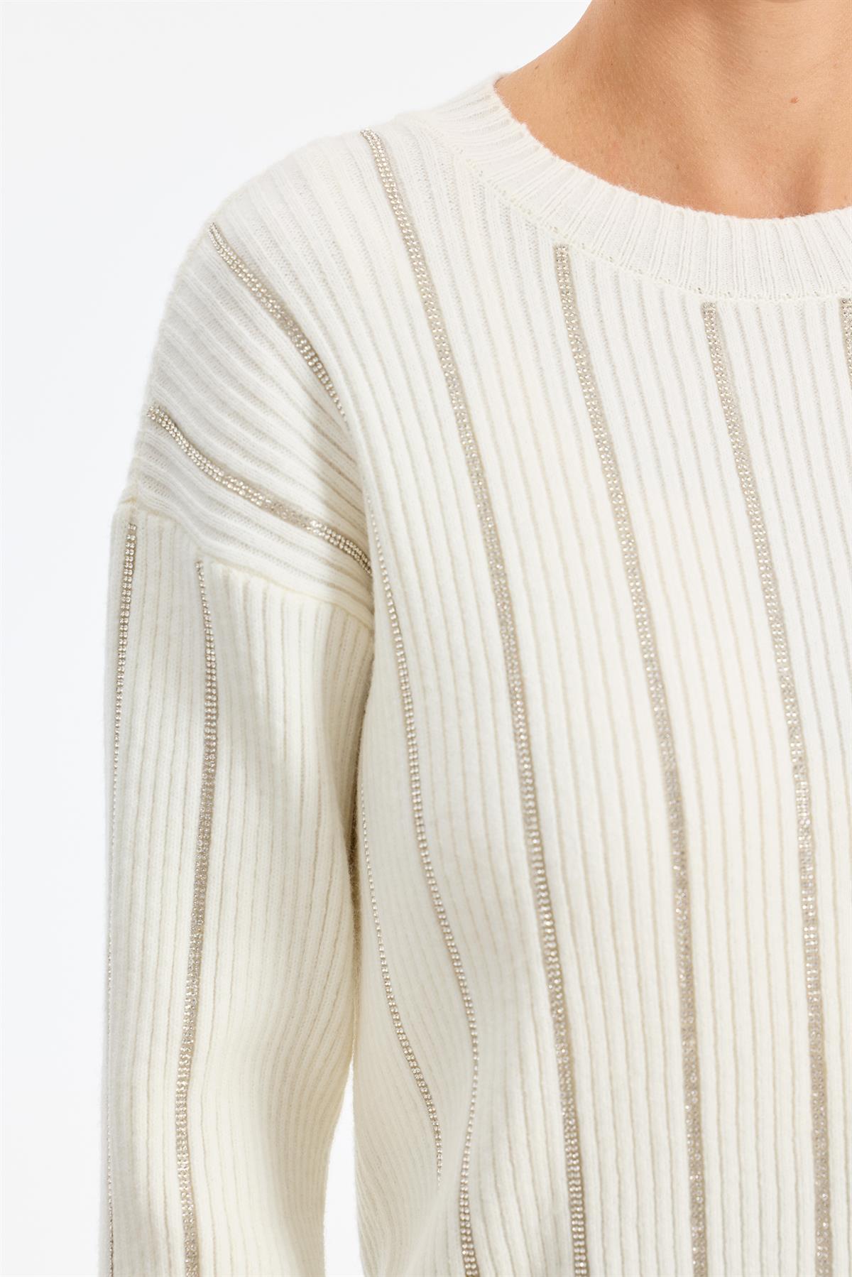 Şerit Taş Yapıştırmalı Fitilli Tunik EKRU