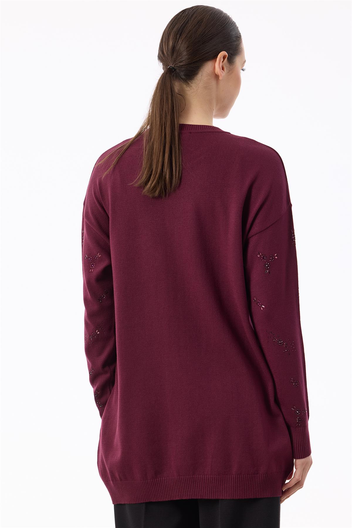 Serpme Çiçek Taşlı Tunik BORDO
