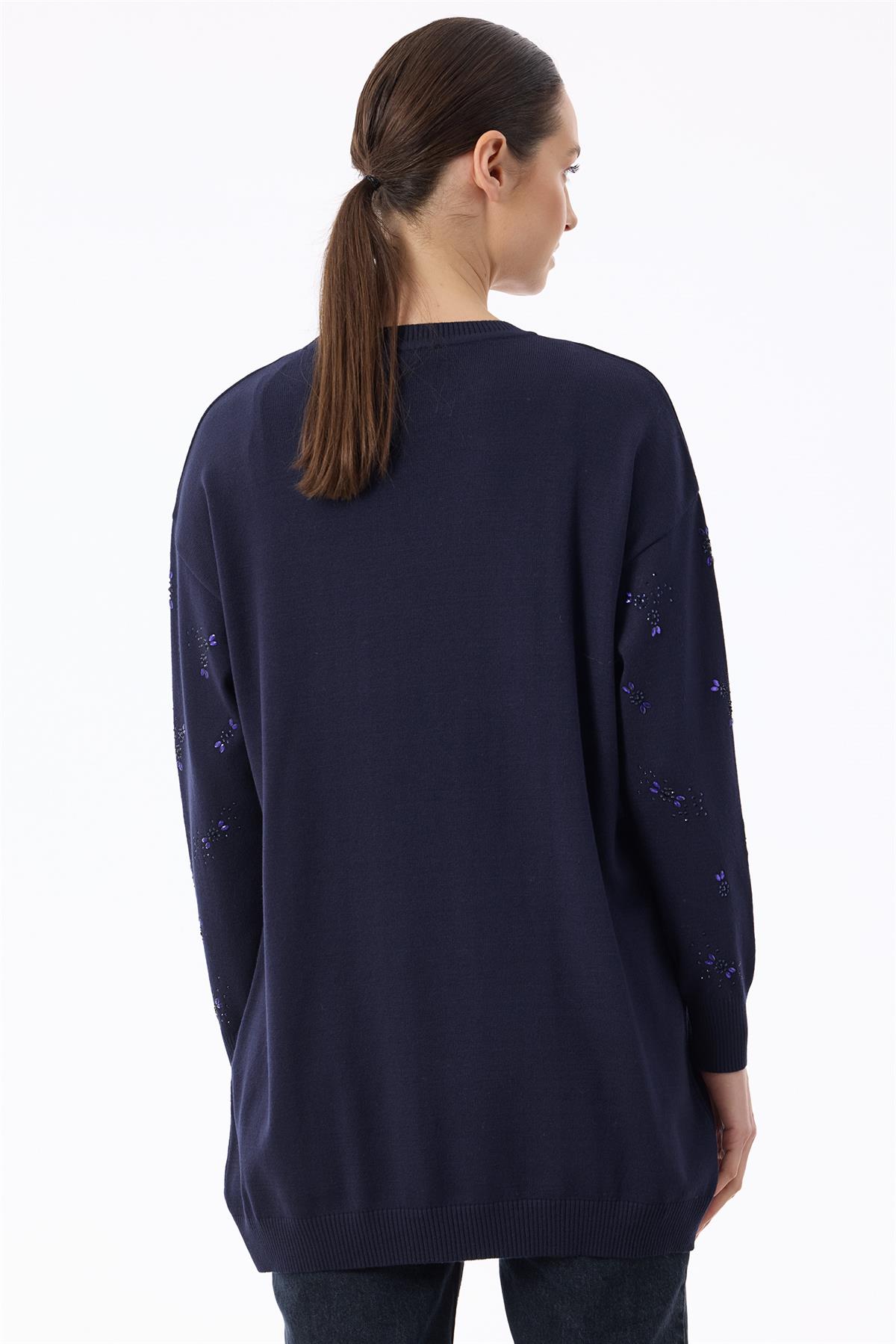 Serpme Çiçek Taşlı Tunik LACİVERT
