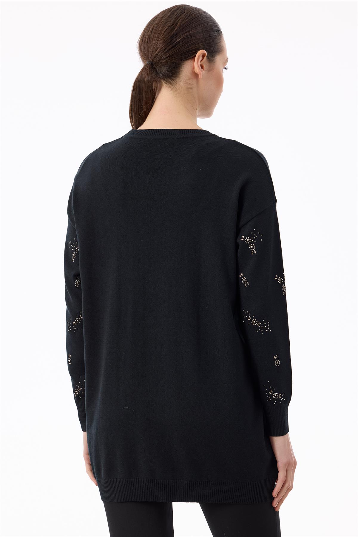 Serpme Çiçek Taşlı Tunik SİYAH