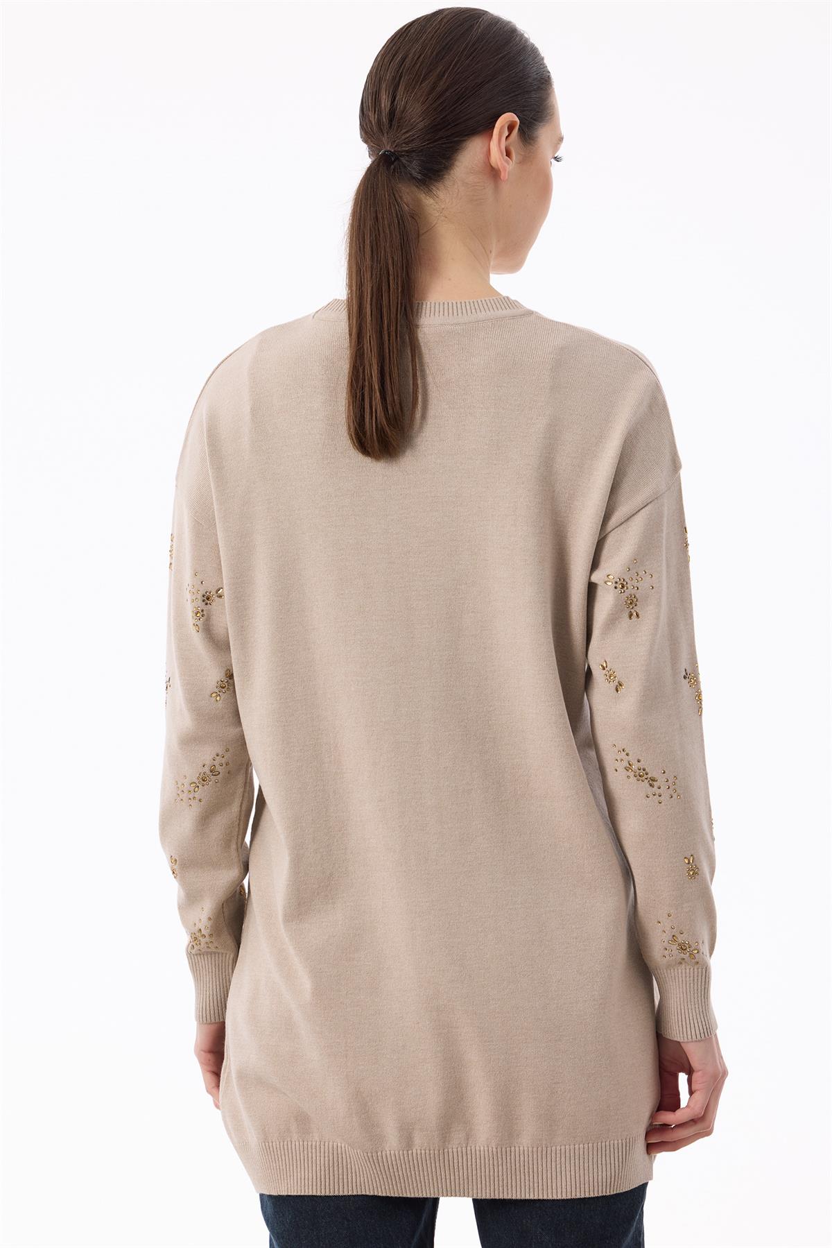 Serpme Çiçek Taşlı Tunik VİZON