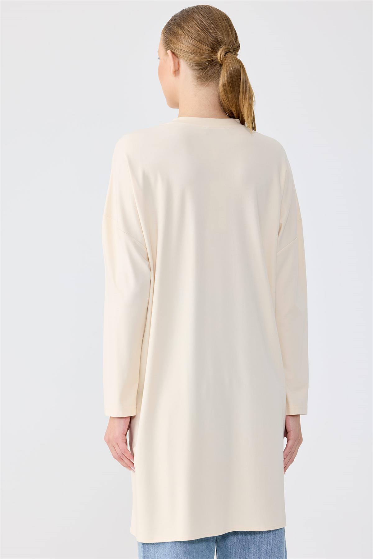 Sıfır Yaka Taş İşlemeli Tunik BEJ