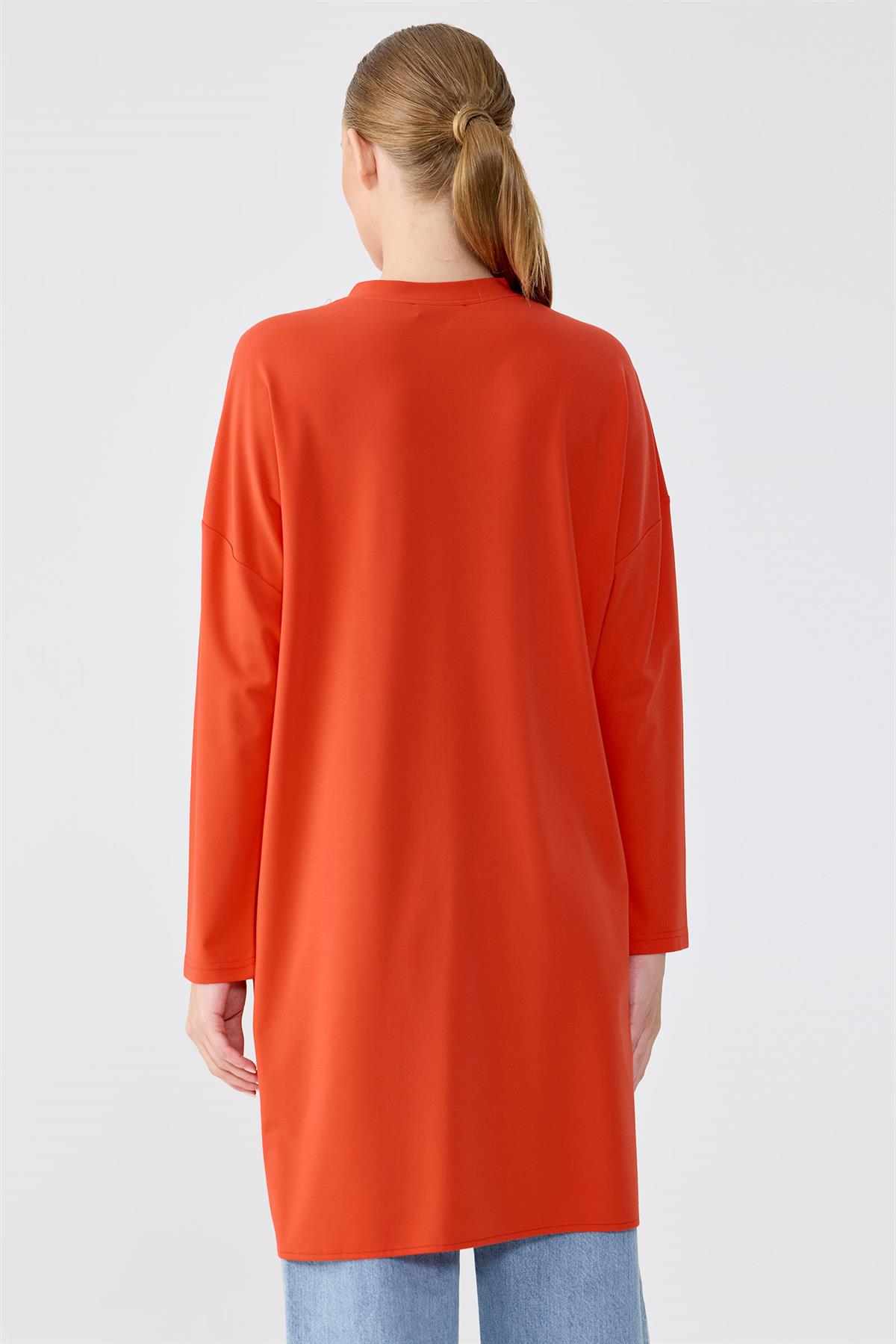 Sıfır Yaka Taş İşlemeli Tunik KIRMIZI