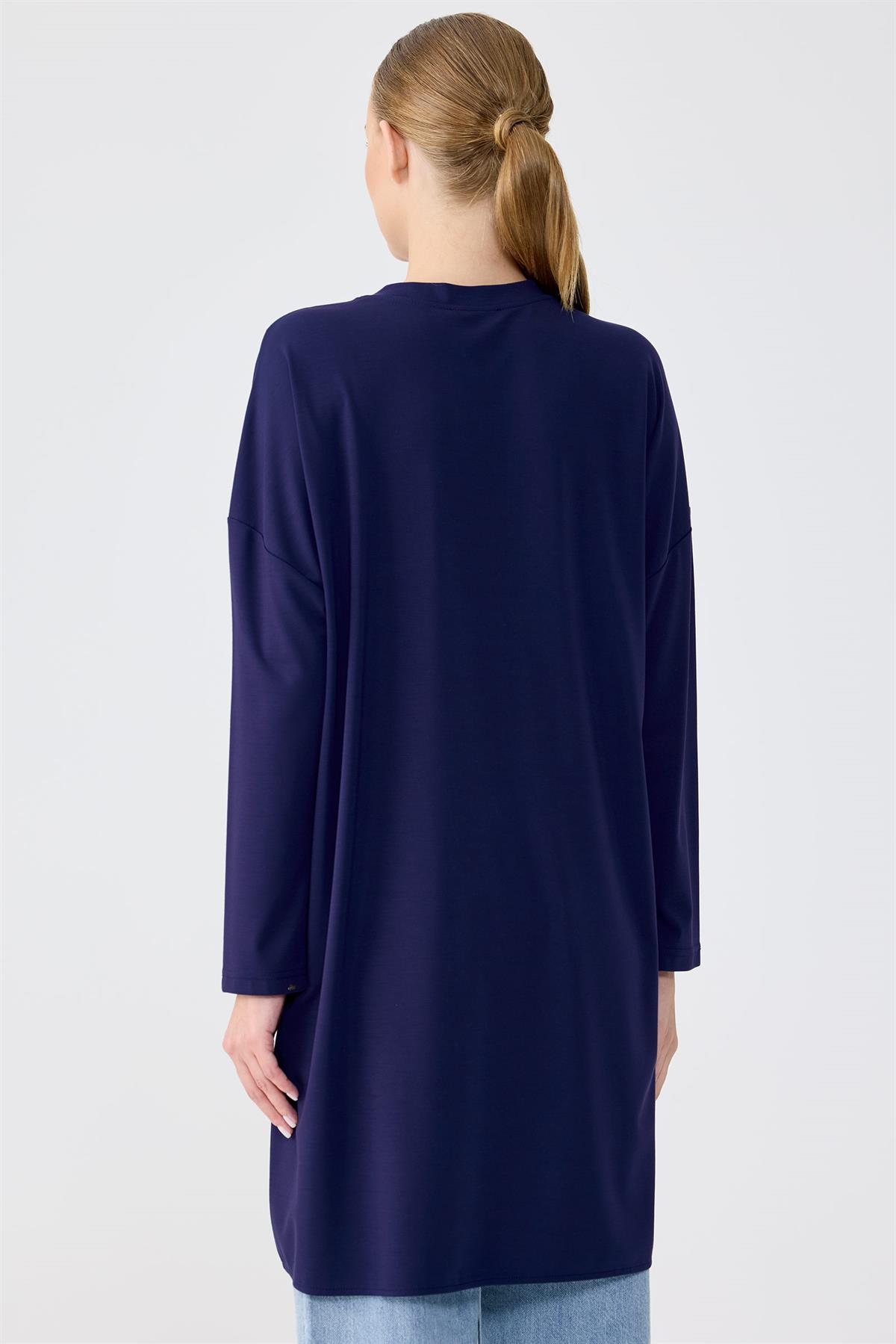 Sıfır Yaka Taş İşlemeli Tunik LACİVERT