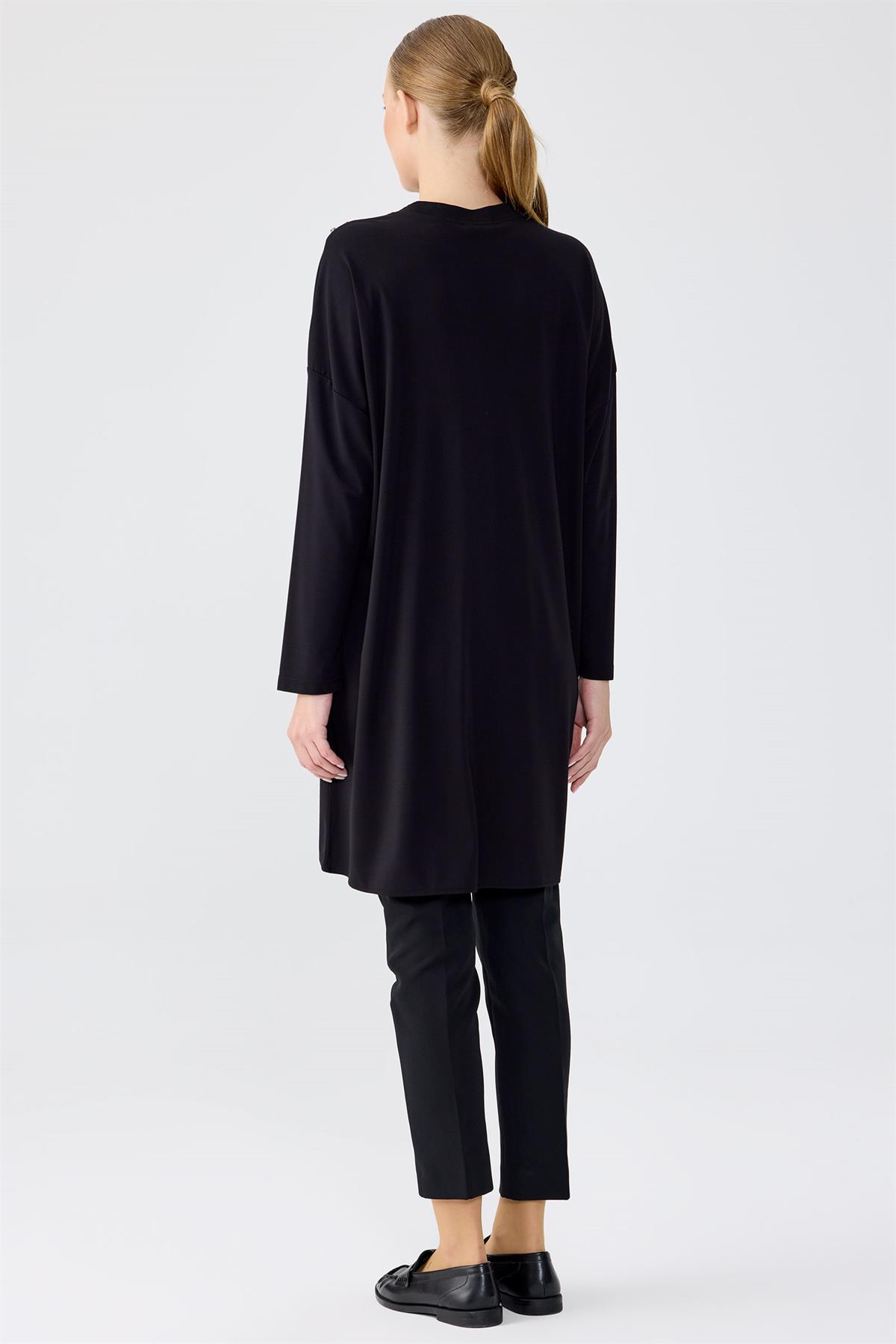 Sıfır Yaka Taş İşlemeli Tunik SİYAH