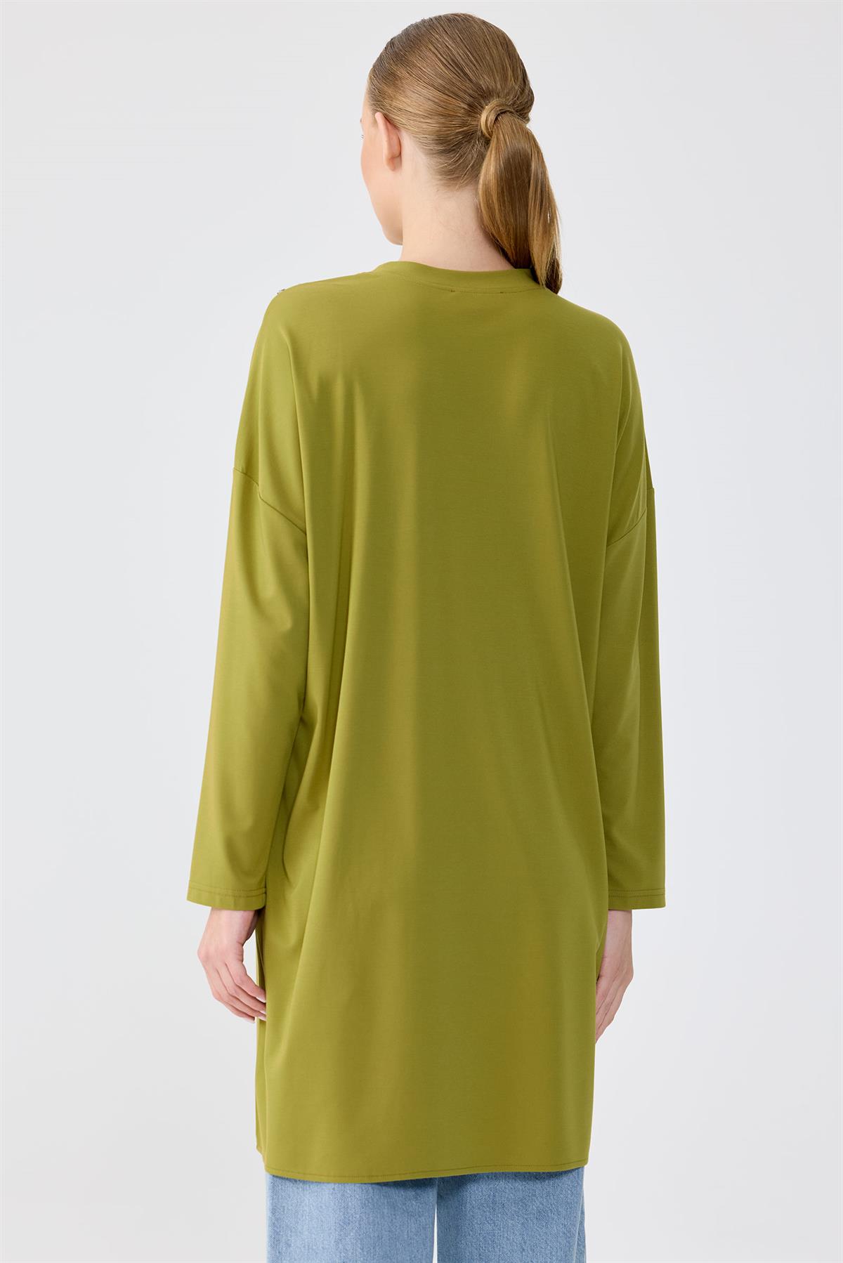 Sıfır Yaka Taş İşlemeli Tunik YEŞİL