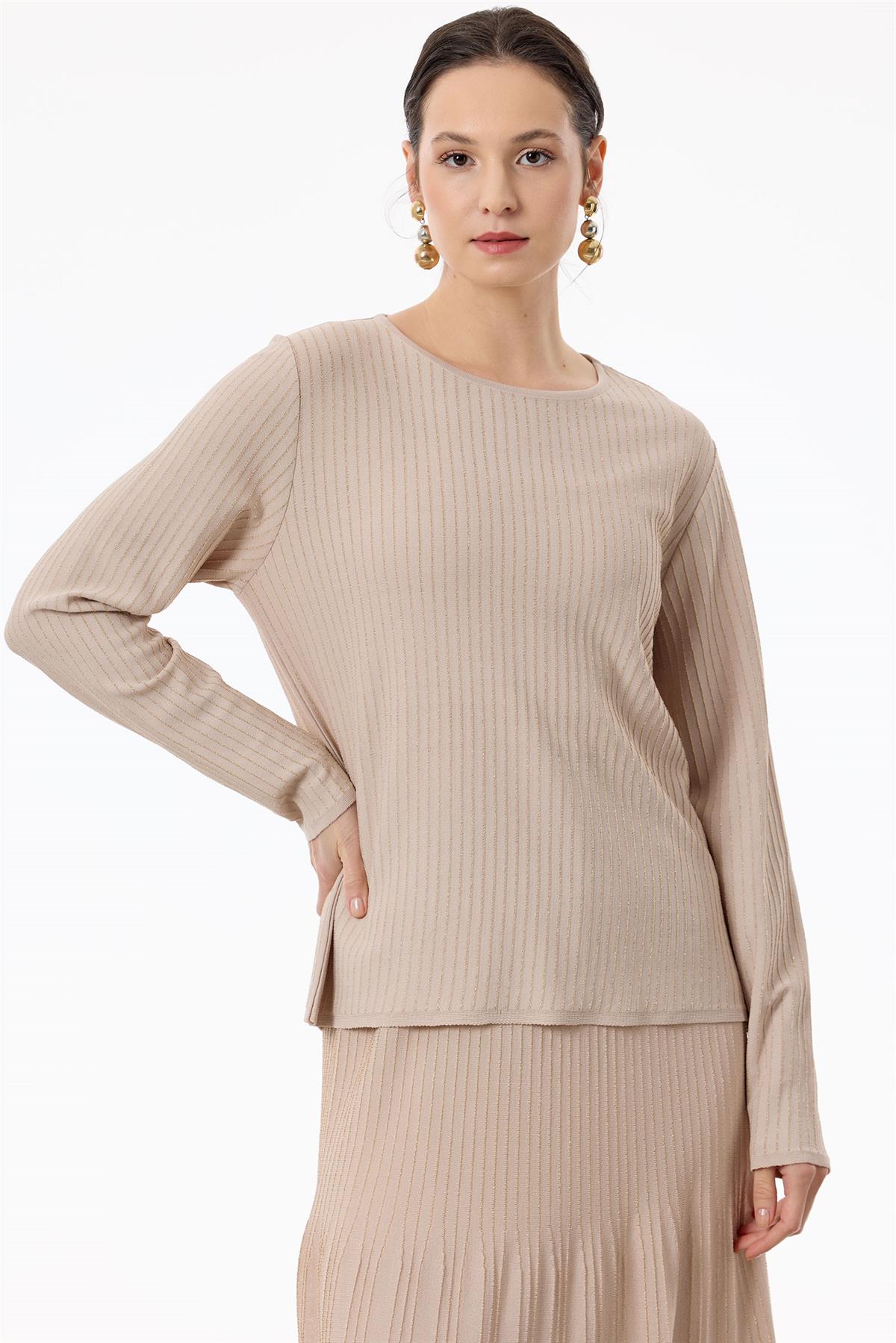 Simli Etekli Rayon Takım BEJ