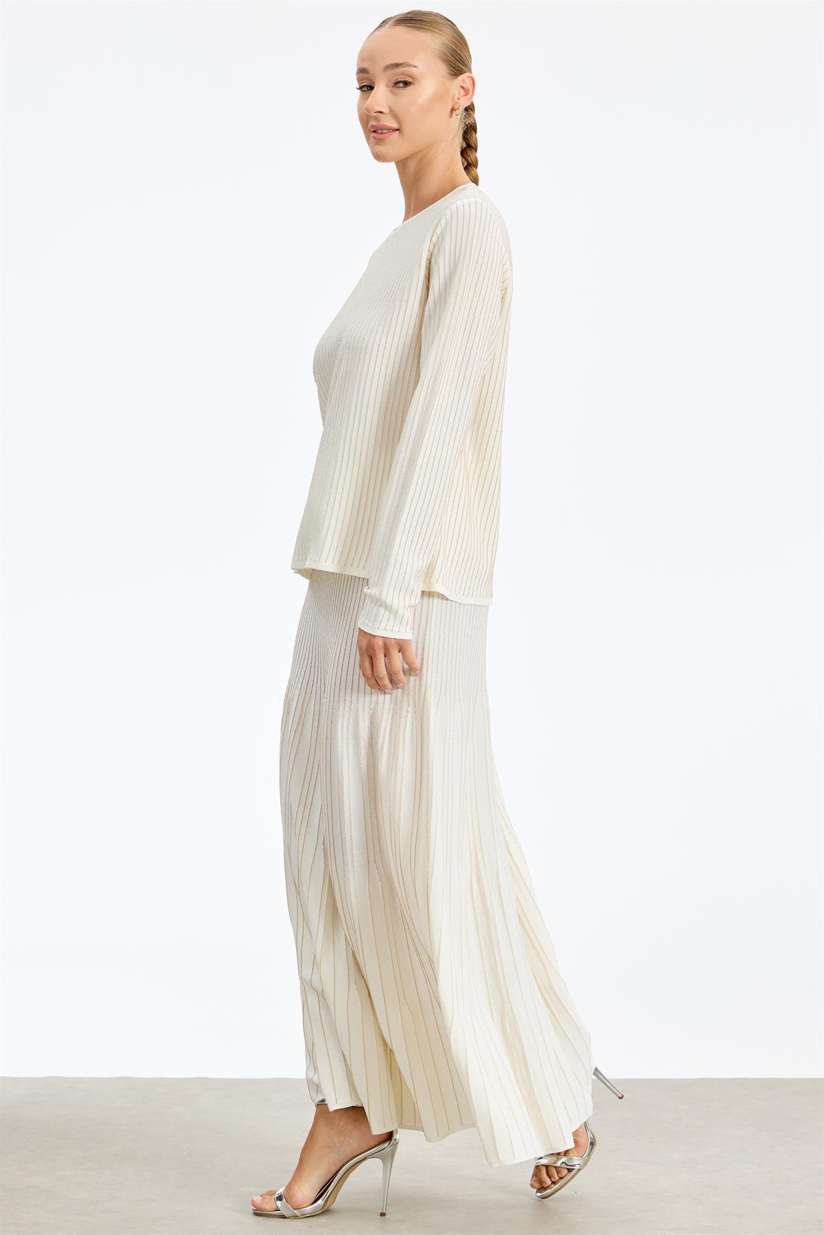 Simli Etekli Rayon Takım EKRU