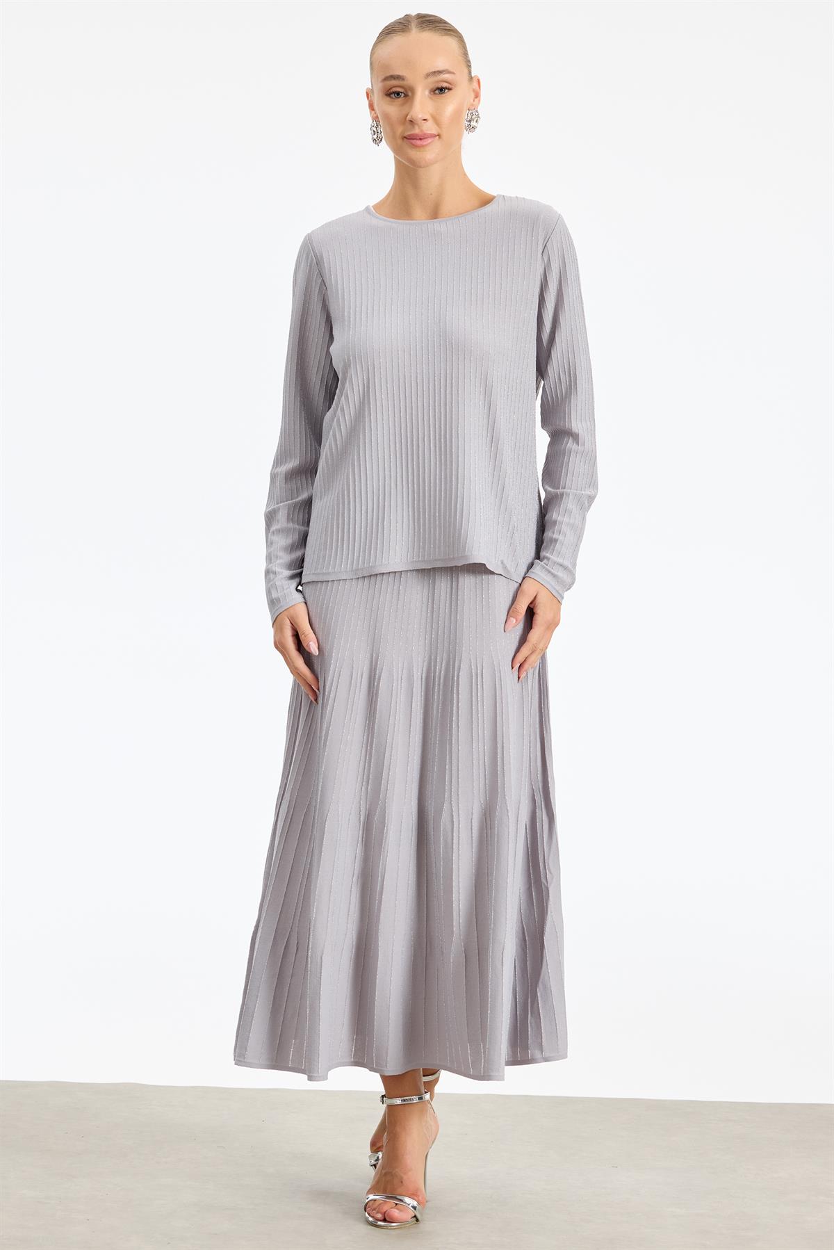 Simli Etekli Rayon Takım GRİ