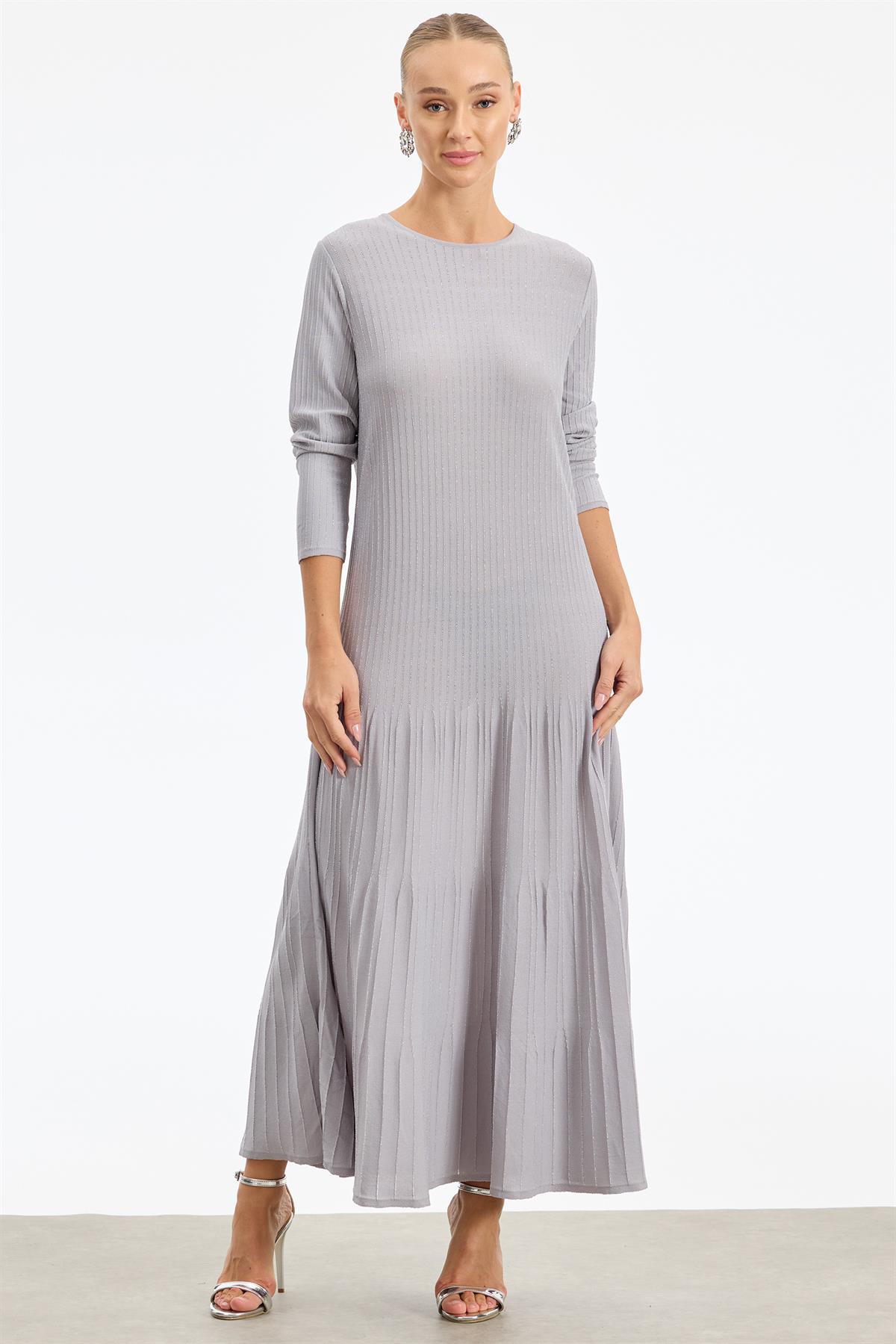 Simli Rayon Elbise GRİ