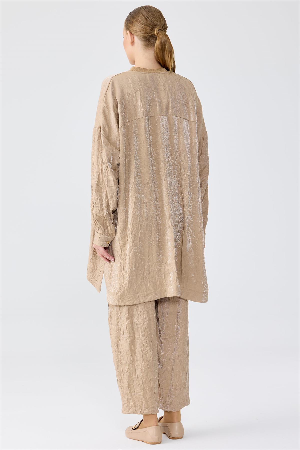 Simli Rİbanalı Kraşlı Pantolonlu Takım KAHVE