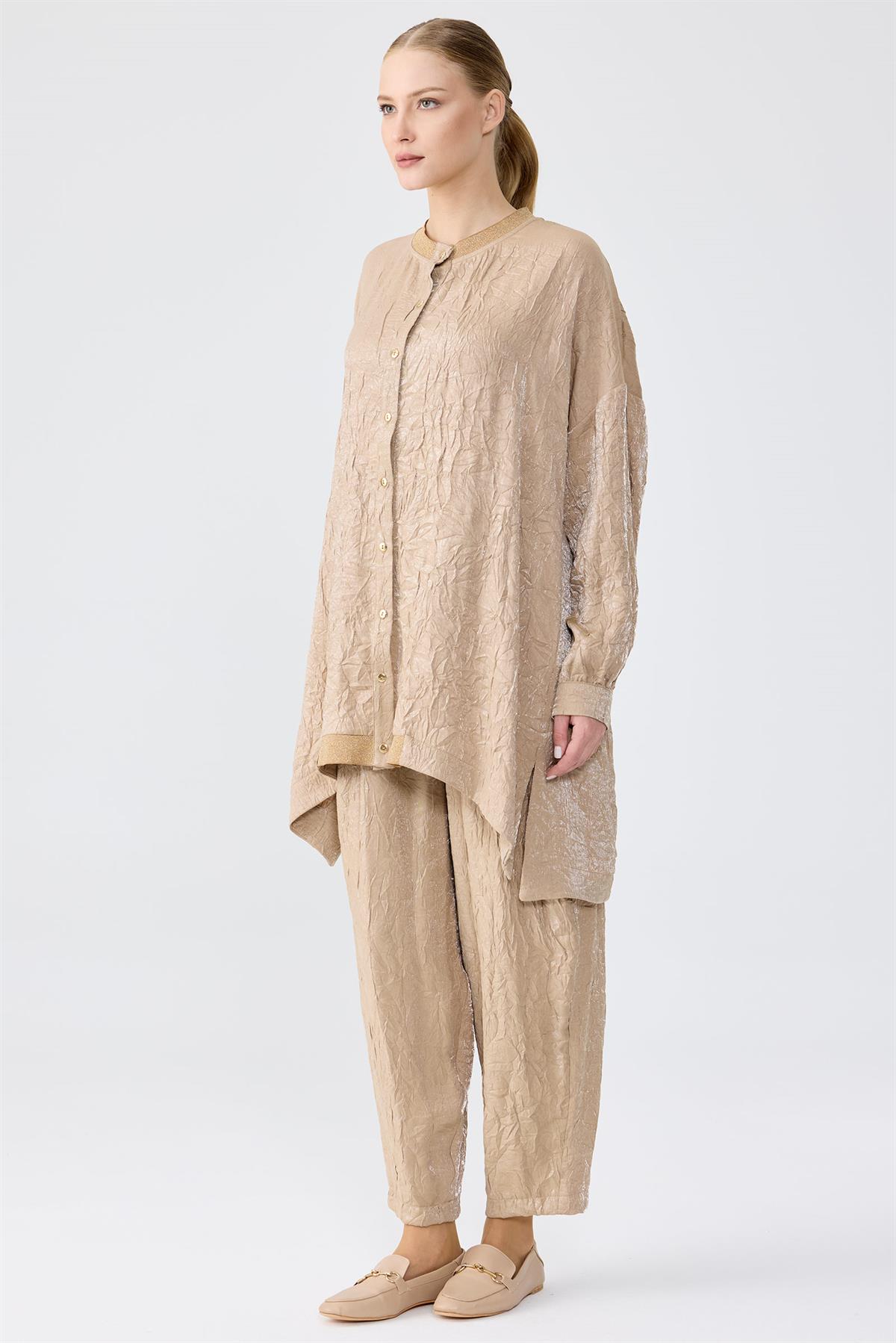 Simli Rİbanalı Kraşlı Pantolonlu Takım KAHVE