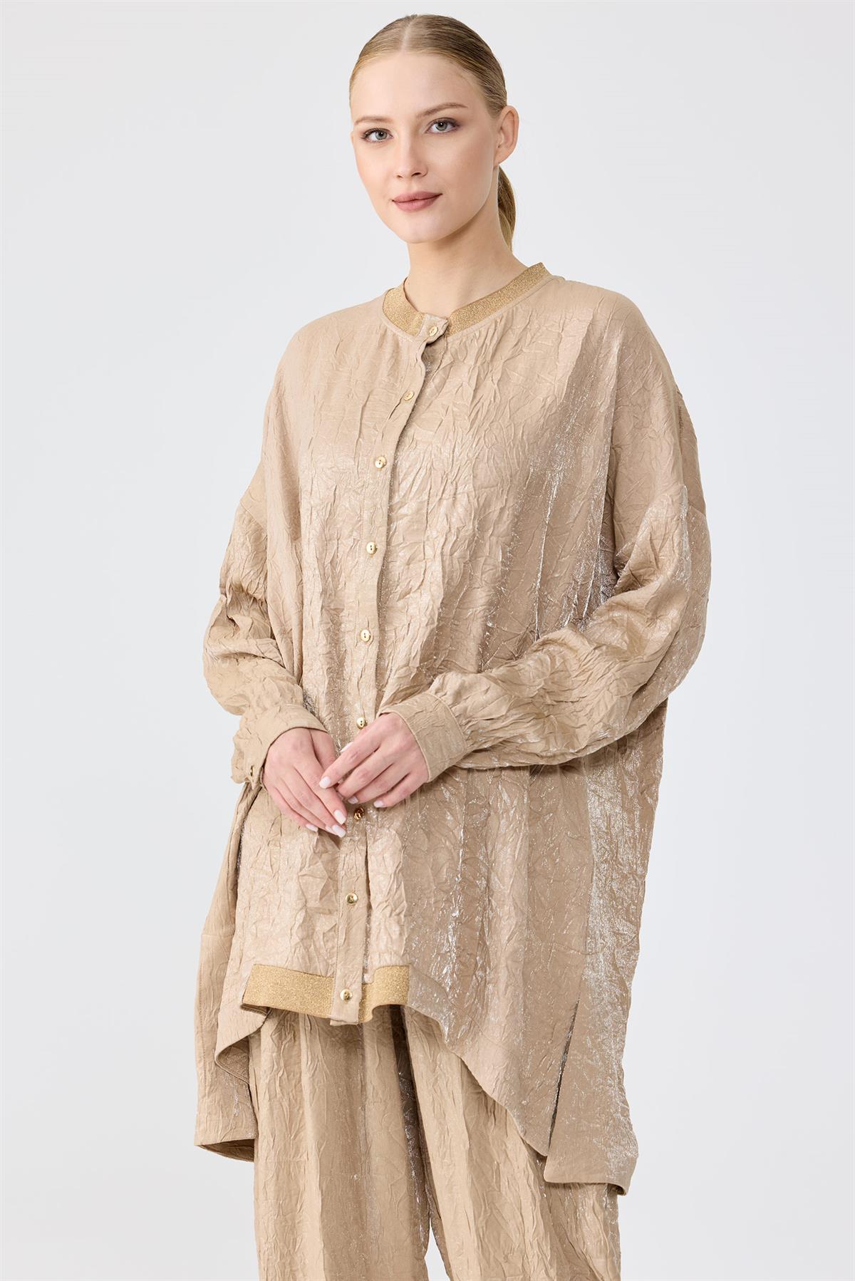 Simli Rİbanalı Kraşlı Pantolonlu Takım KAHVE