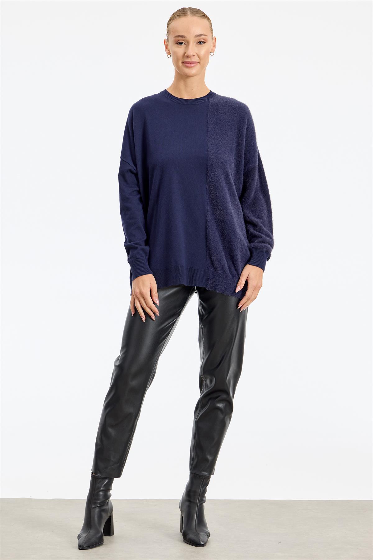 Sol Tarafı Mink Detaylı Tunik LACİVERT