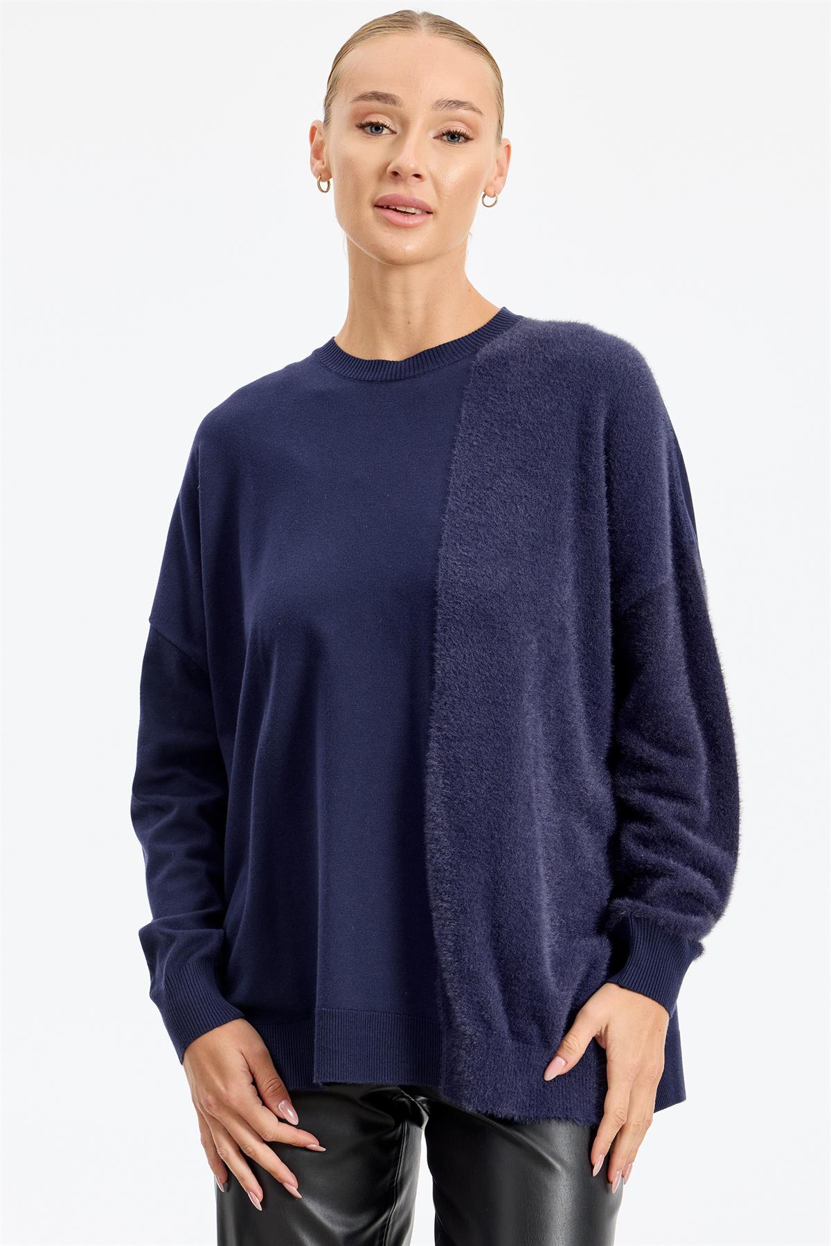 Sol Tarafı Mink Detaylı Tunik LACİVERT