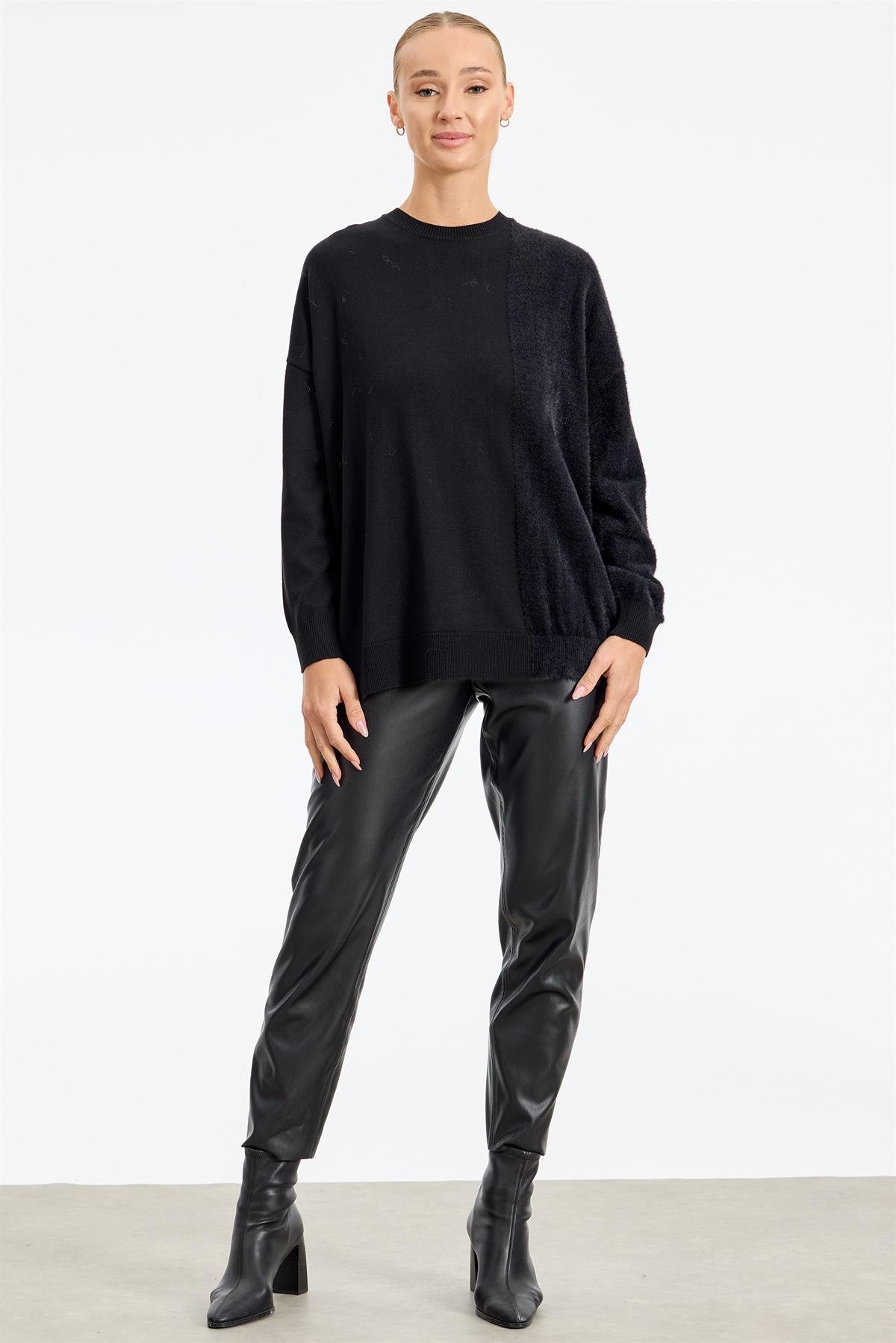 Sol Tarafı Mink Detaylı Tunik SİYAH