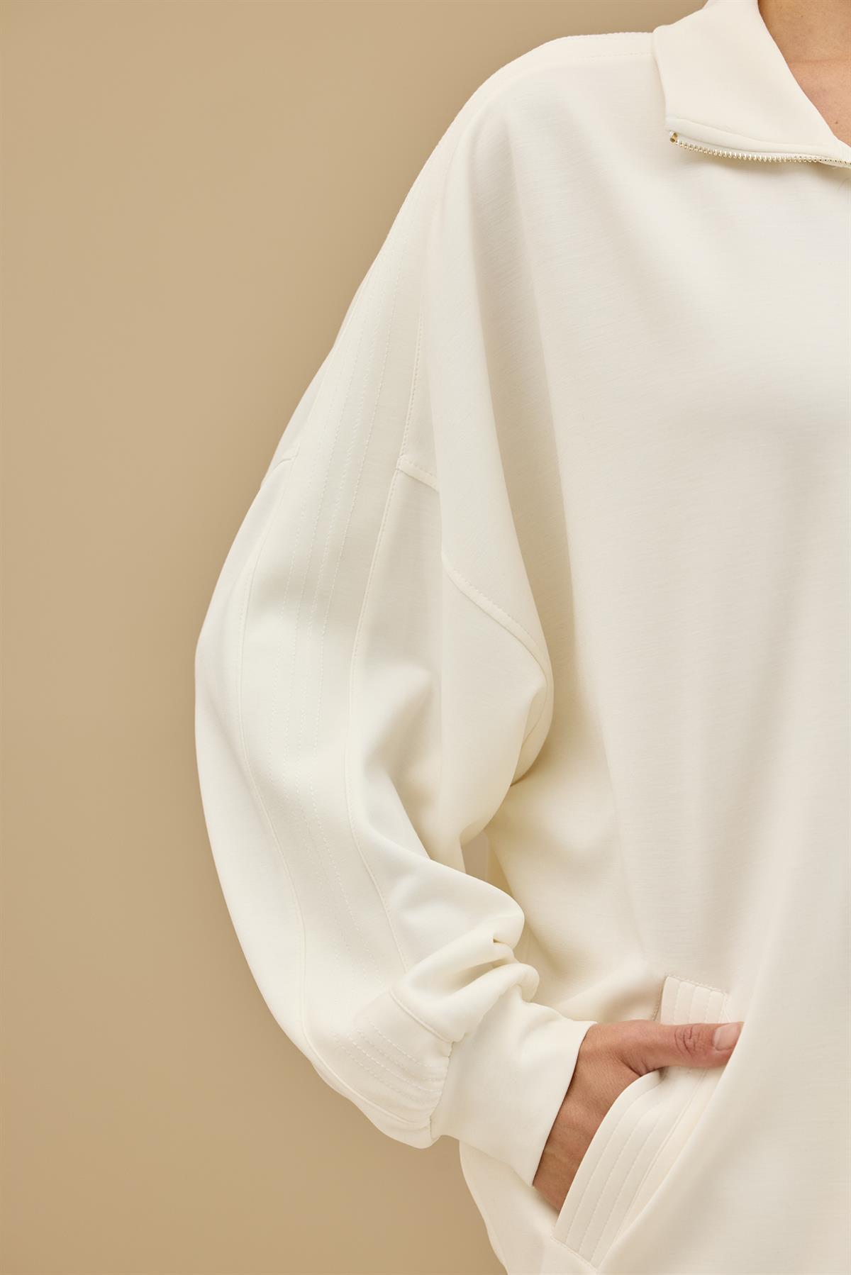 Spor Dikiş Detaylı Paçaları Çıtçıtlı Takım EKRU