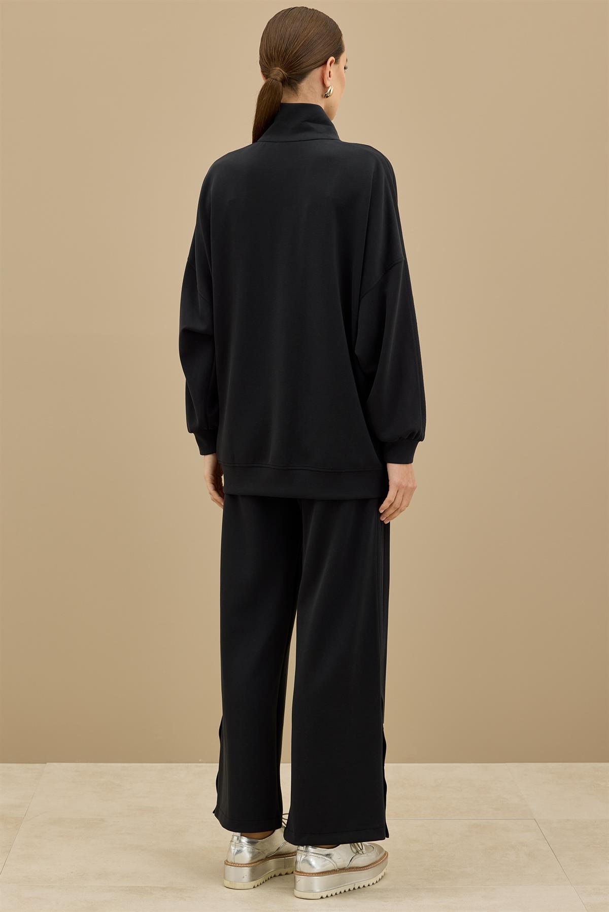 Spor Dikiş Detaylı Paçaları Çıtçıtlı Takım SİYAH