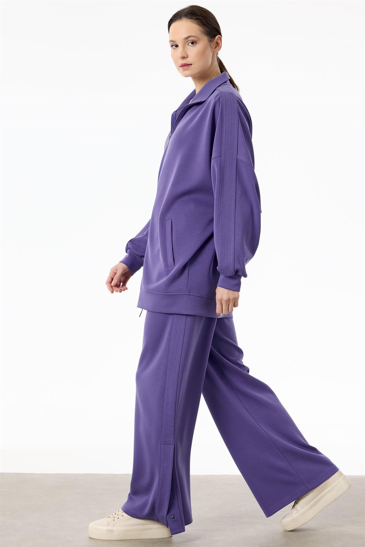 Spor Dikiş Detaylı Paçaları Çıtçıtlı Takım MOR