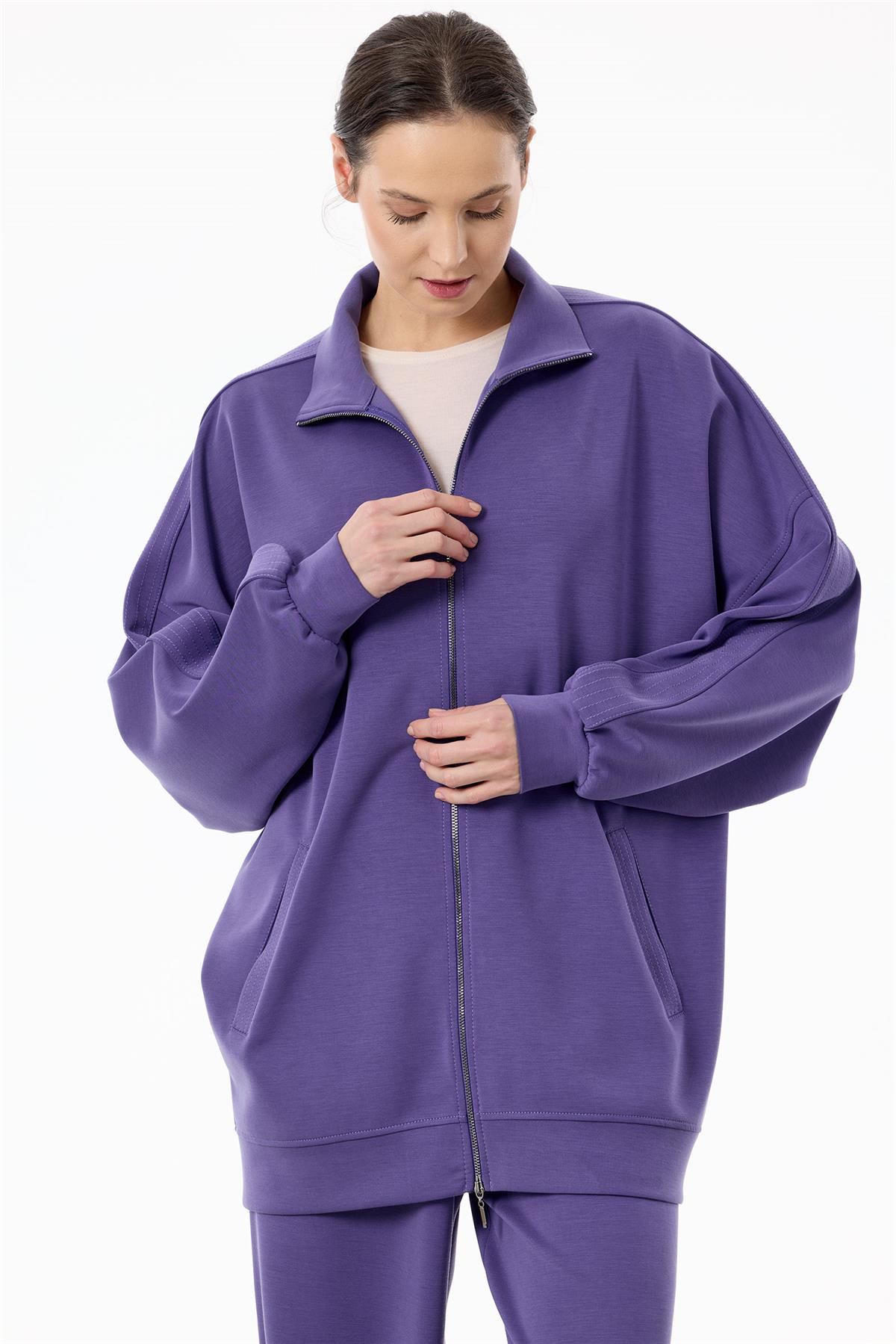 Spor Dikiş Detaylı Paçaları Çıtçıtlı Takım MOR