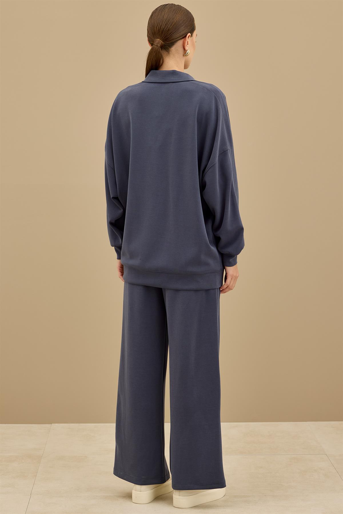 Spor Dikiş Detaylı Paçaları Çıtçıtlı Takım LACİVERT