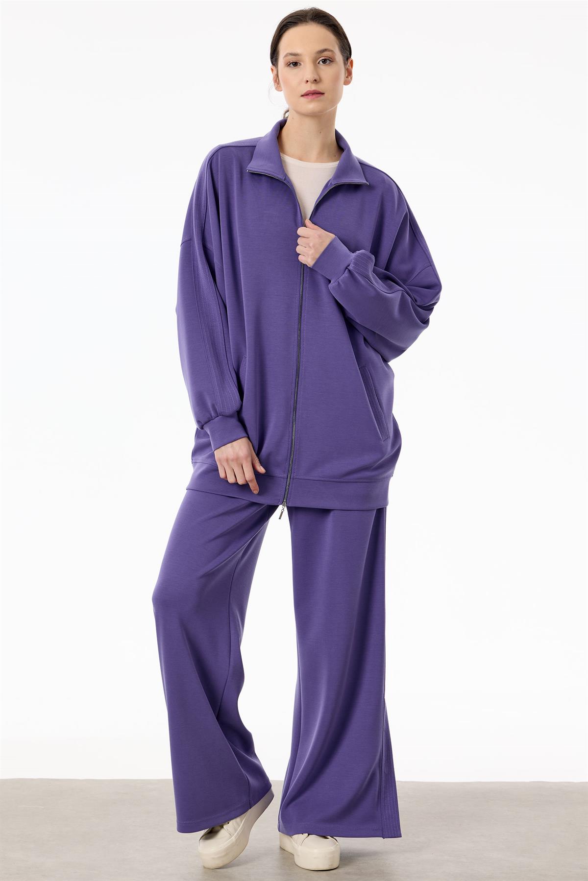 Spor Dikiş Detaylı Paçaları Çıtçıtlı Takım MOR