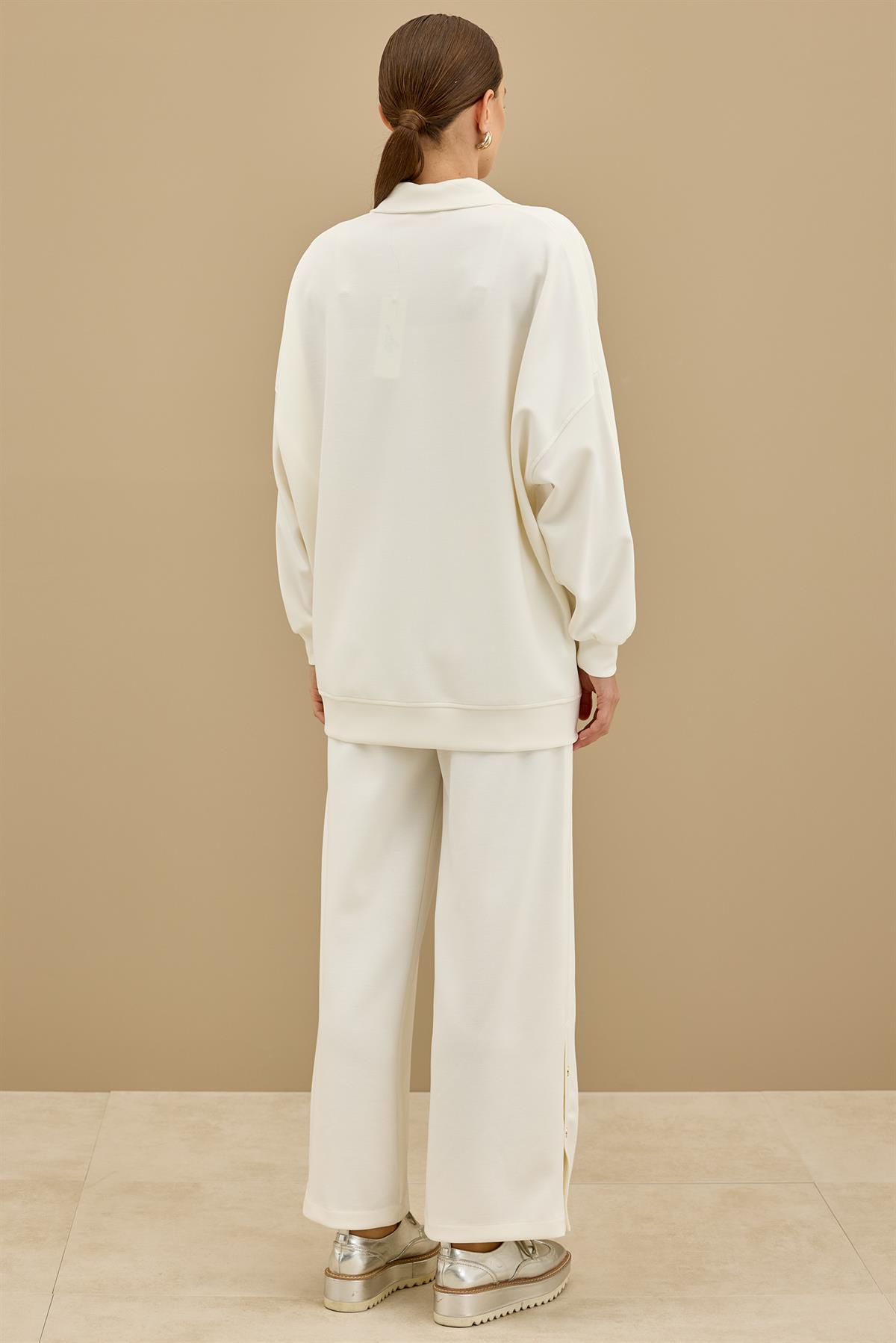 Spor Dikiş Detaylı Paçaları Çıtçıtlı Takım EKRU