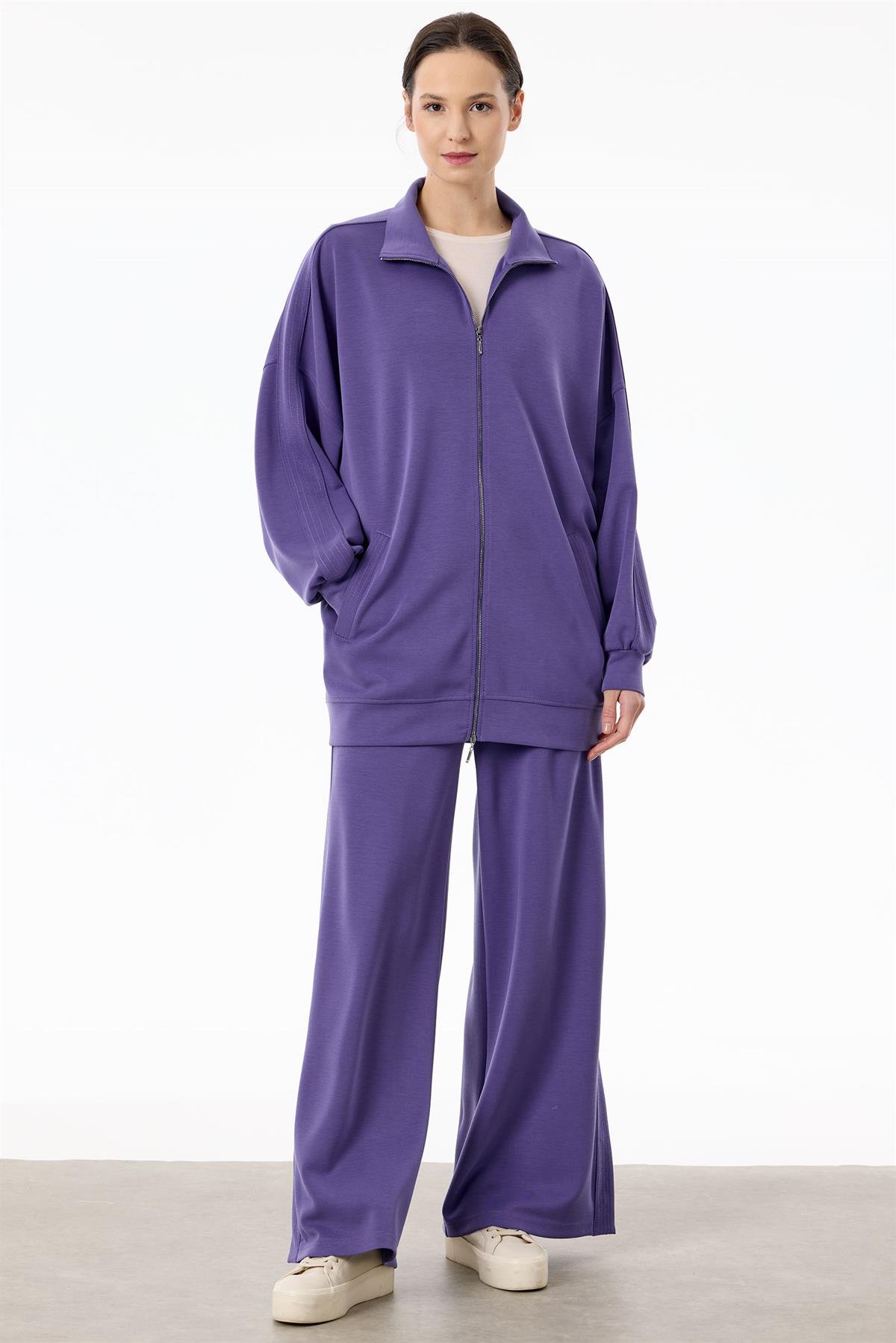 Spor Dikiş Detaylı Paçaları Çıtçıtlı Takım MOR