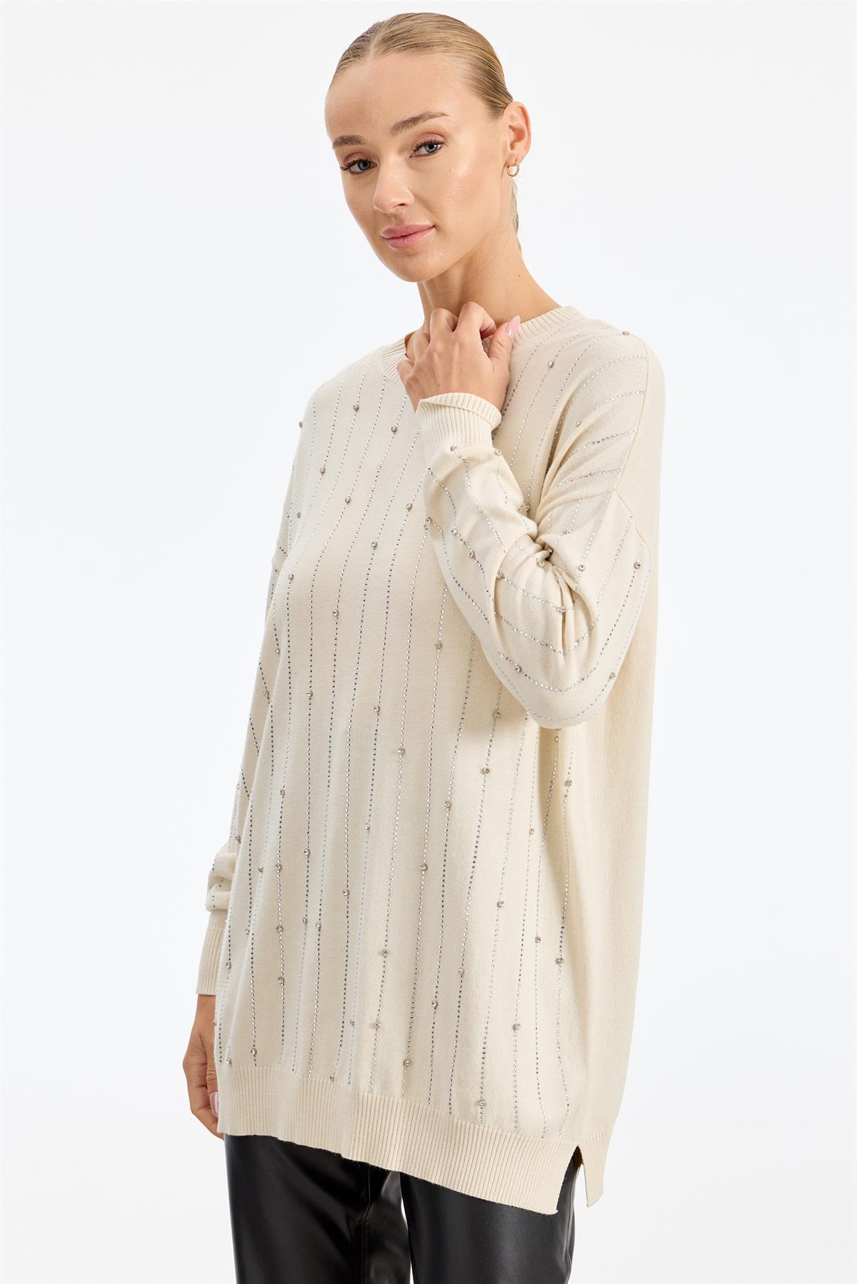 Suyolu Taş Baskılı Triko Tunik EKRU