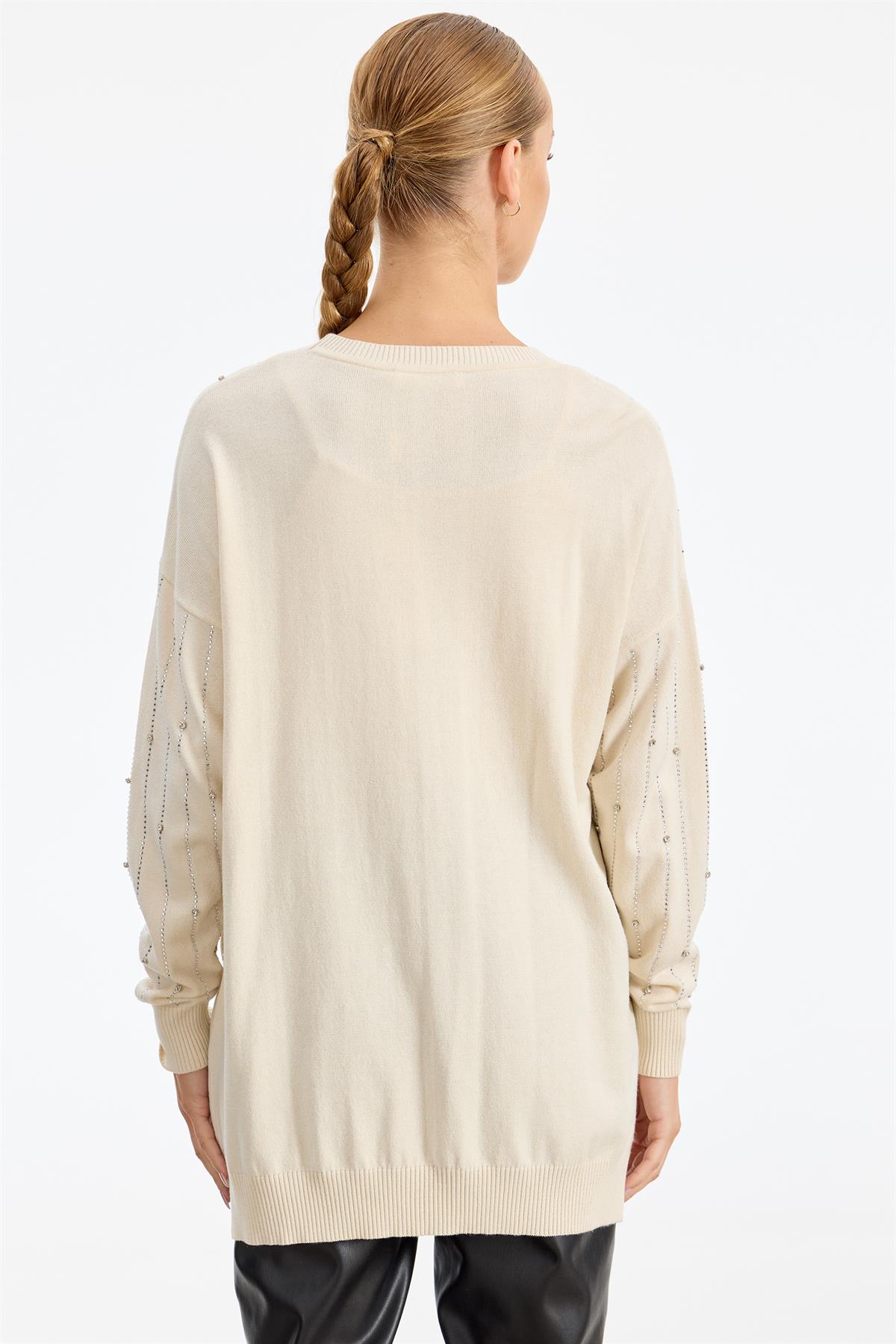 Suyolu Taş Baskılı Triko Tunik EKRU