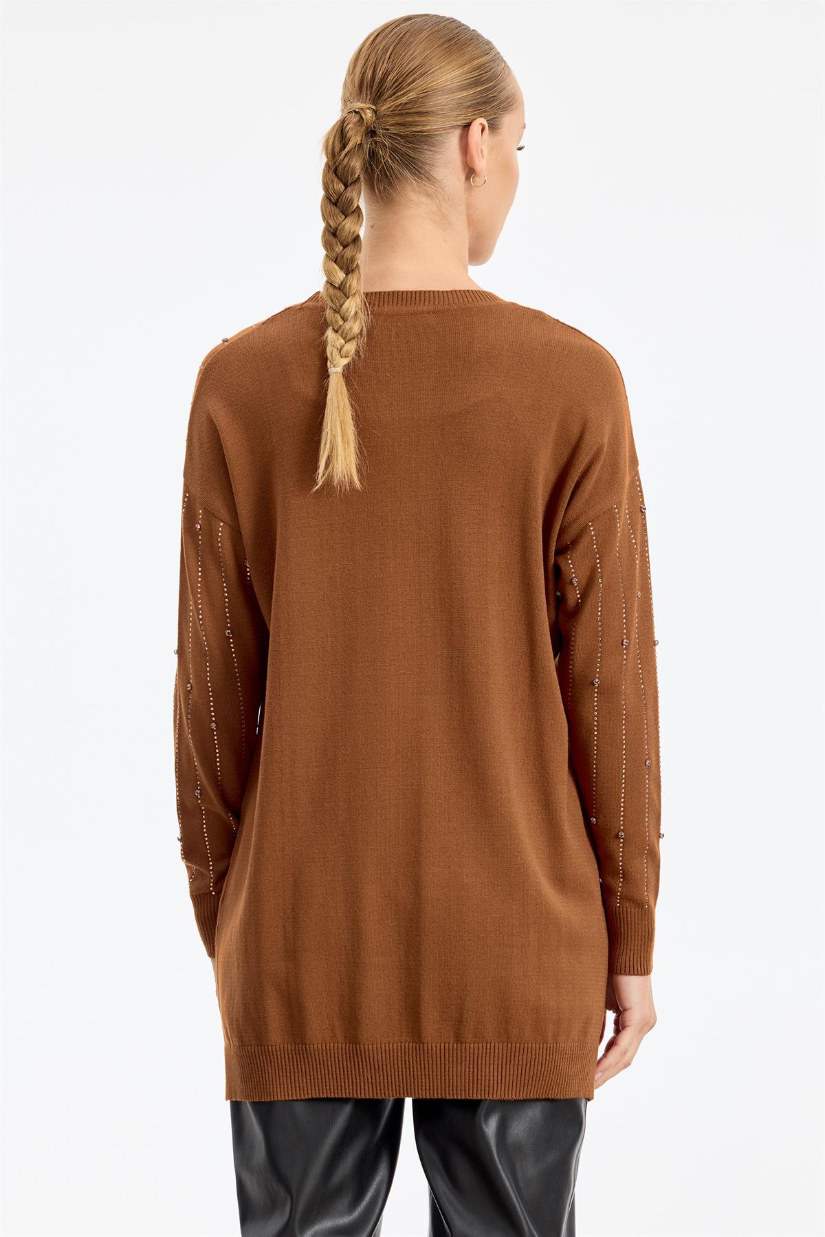 Suyolu Taş Baskılı Triko Tunik KİREMİT