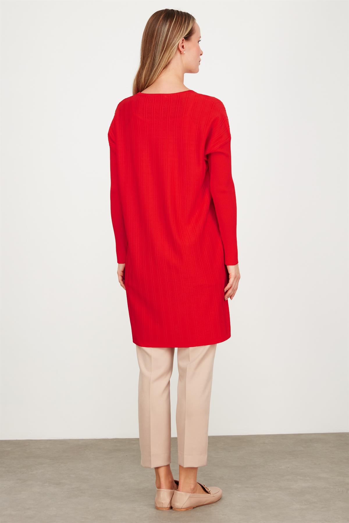 T KALIP FİTİL DETAYLI  RAYON TUNİK KIRMIZI