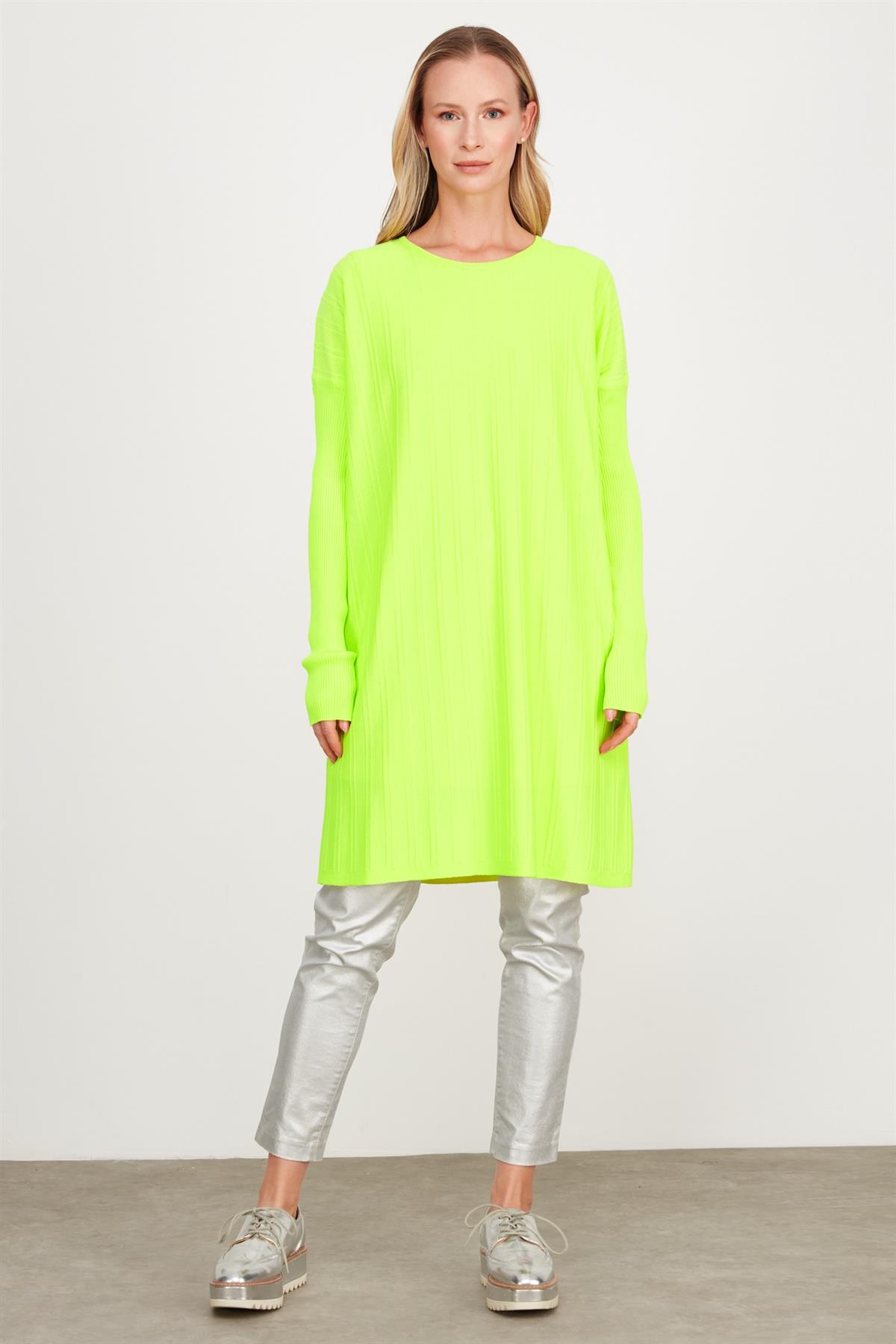 T KALIP FİTİL DETAYLI  RAYON TUNİK NEON