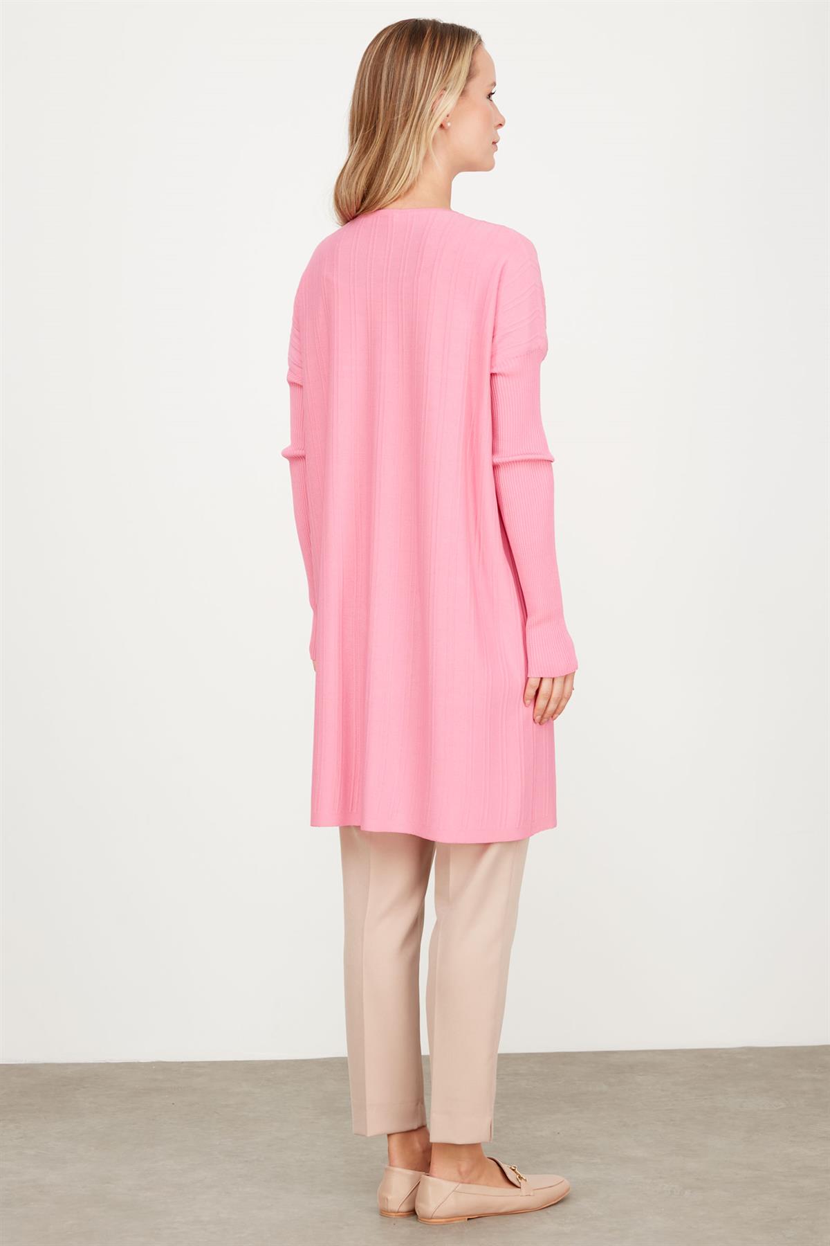 T KALIP FİTİL DETAYLI  RAYON TUNİK PEMBE
