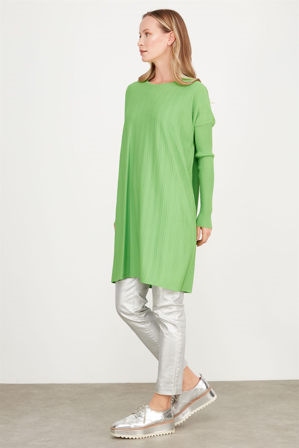 T KALIP FİTİL DETAYLI  RAYON TUNİK YEŞİL