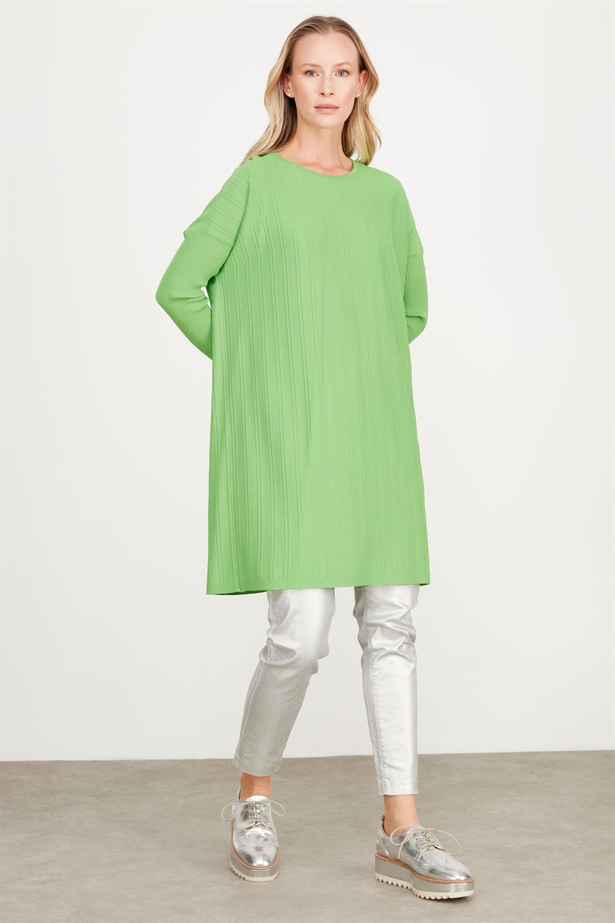 T KALIP FİTİL DETAYLI  RAYON TUNİK YEŞİL
