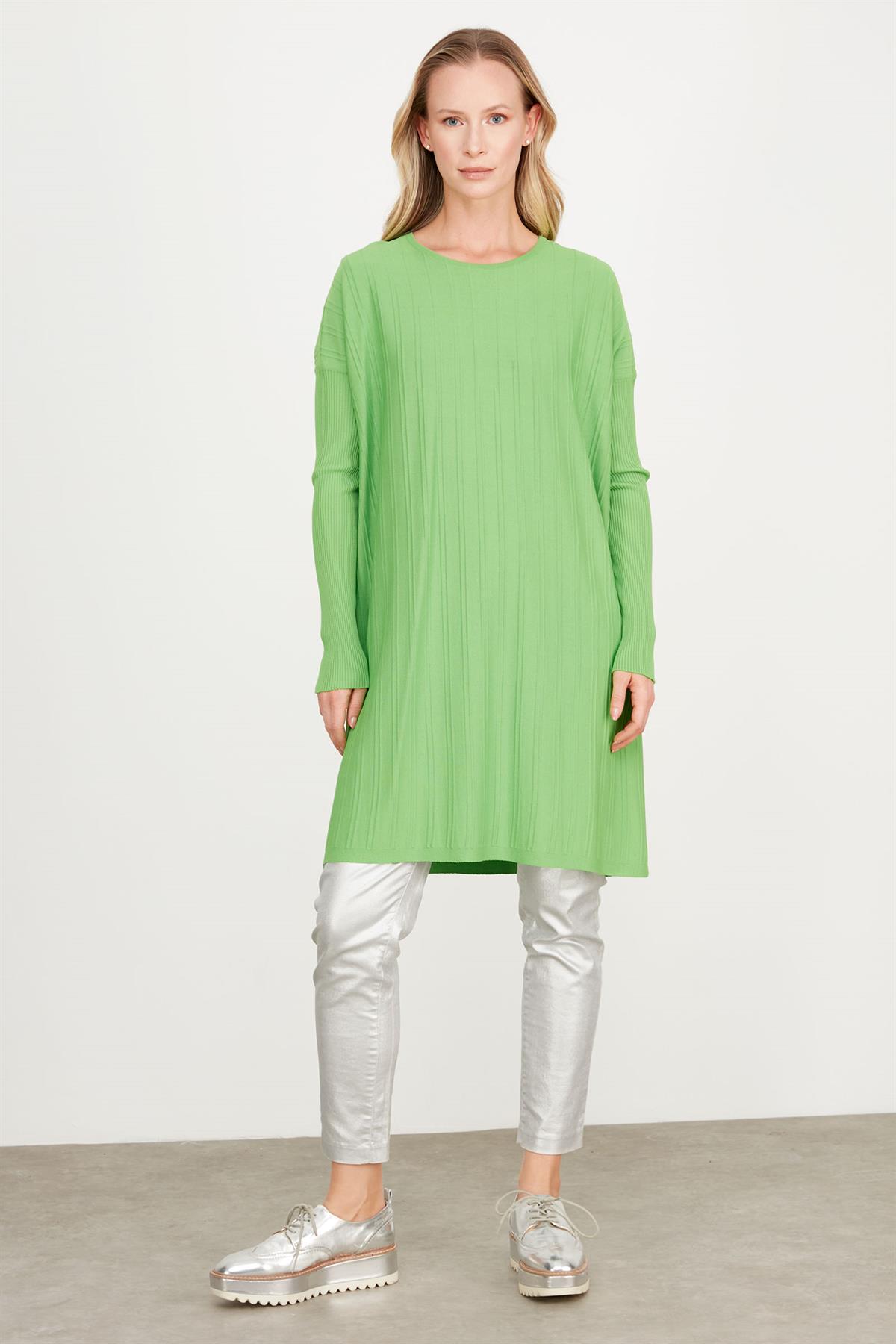 T KALIP FİTİL DETAYLI  RAYON TUNİK YEŞİL