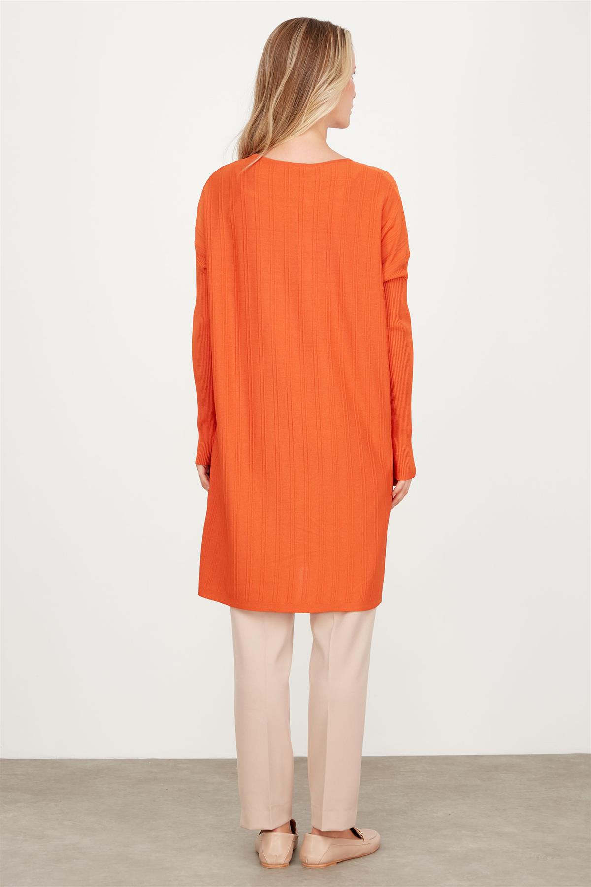 T KALIP FİTİL DETAYLI  RAYON TUNİK KİREMİT