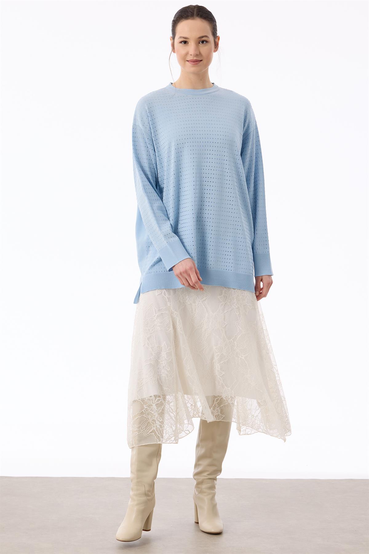 Taş Baskılı Rayon Tunik MAVİ