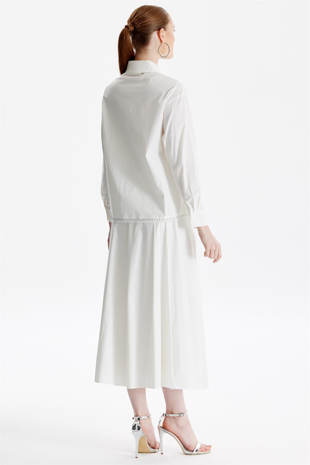 Taş Detaylı Etekli Dokuma Takım EKRU