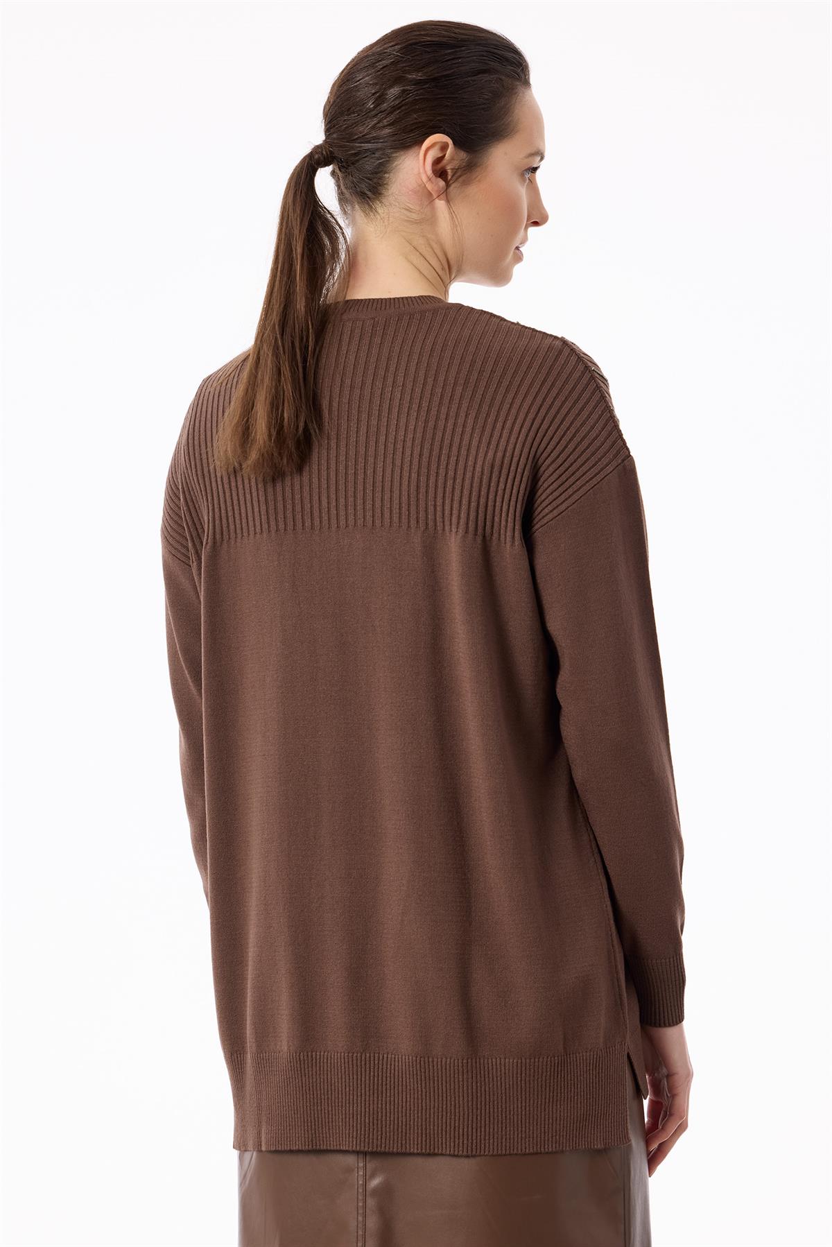 Taş Detaylı Triko Tunik KAHVE