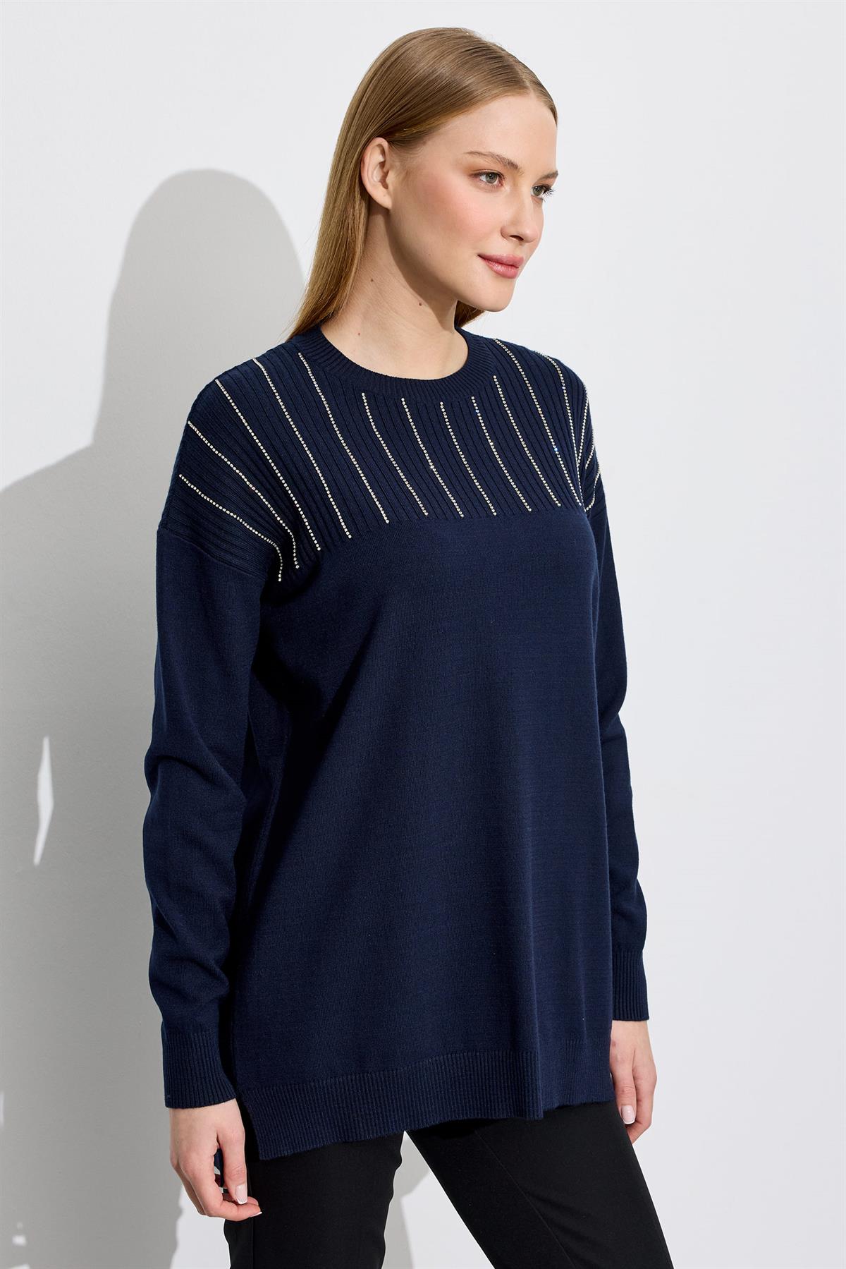 Taş Detaylı Triko Tunik LACİVERT