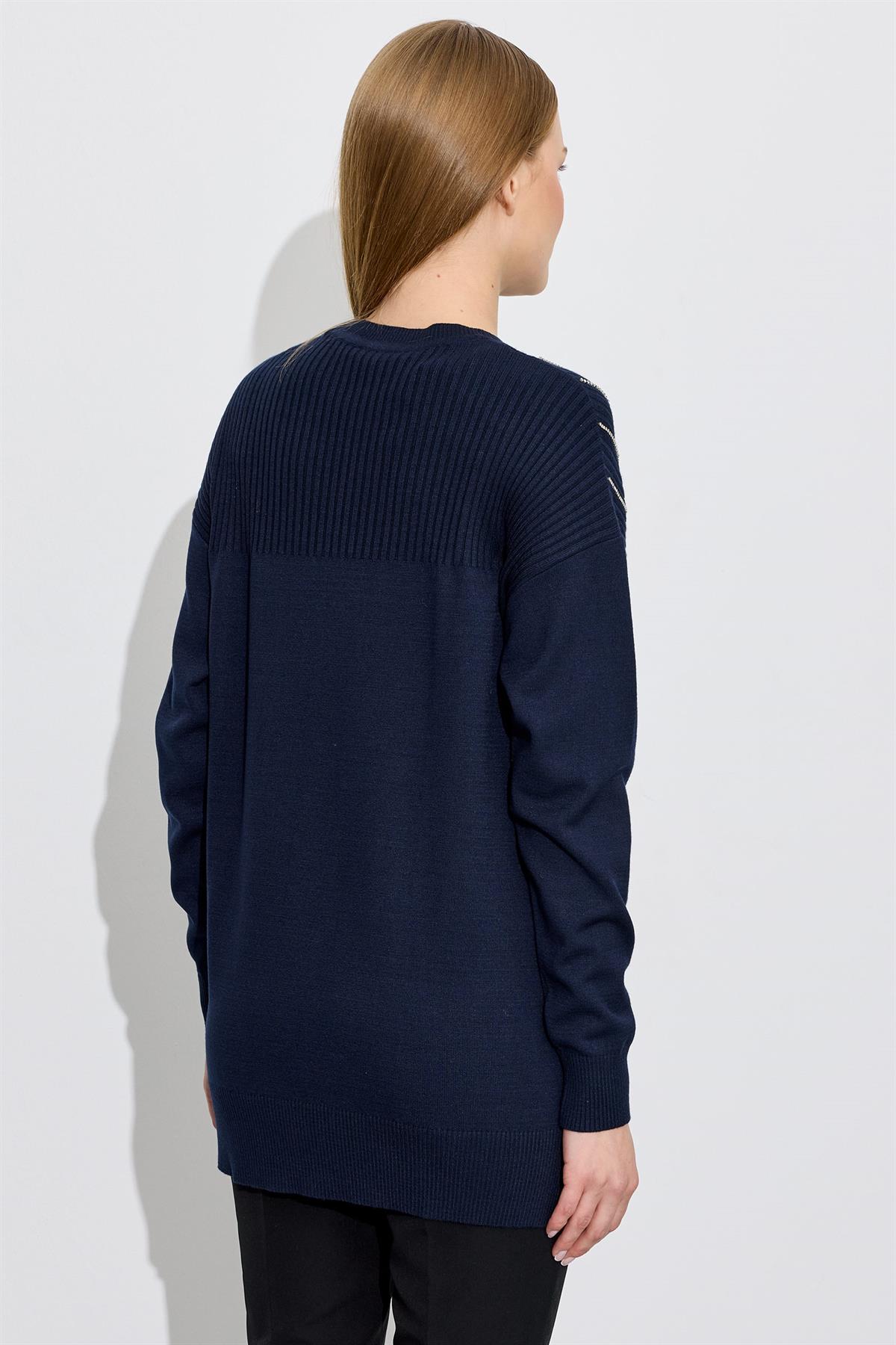 Taş Detaylı Triko Tunik LACİVERT