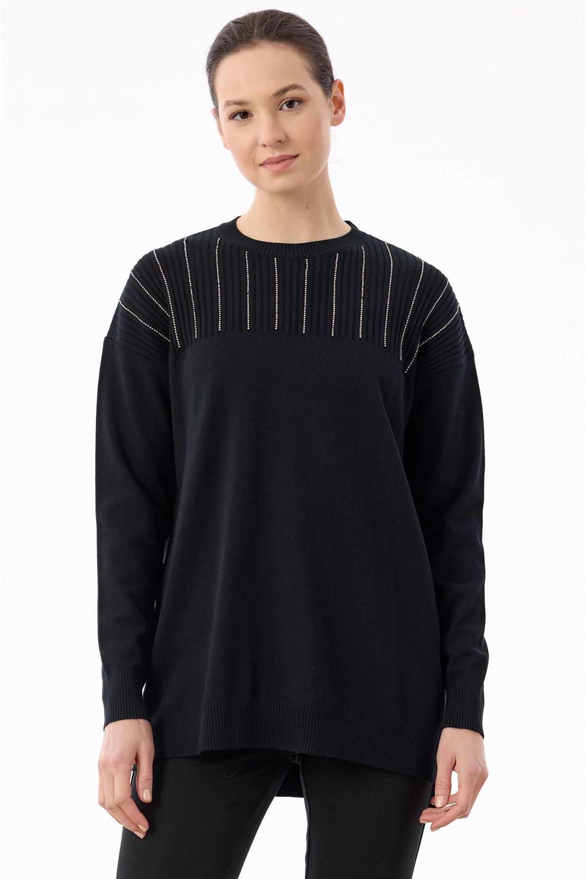 Taş Detaylı Triko Tunik SİYAH