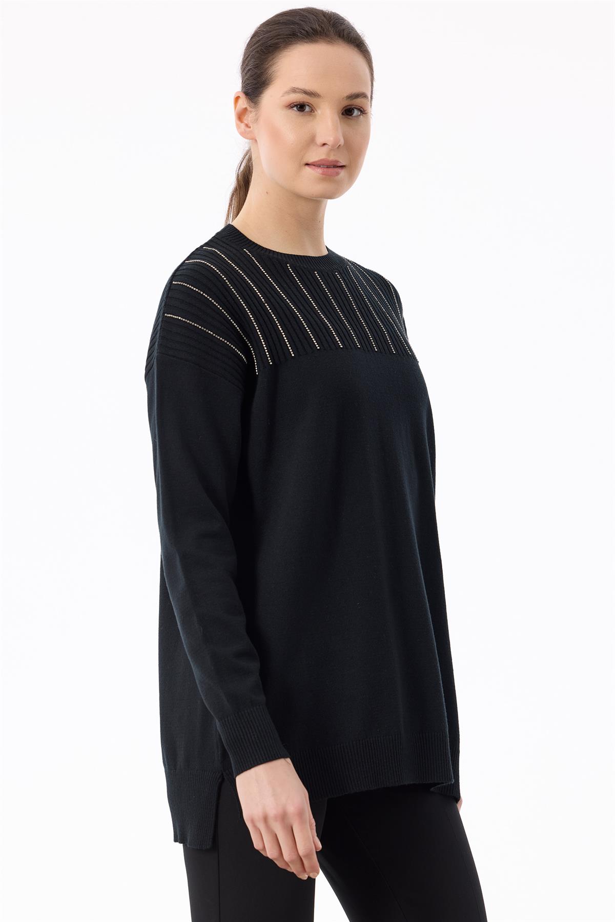 Taş Detaylı Triko Tunik SİYAH